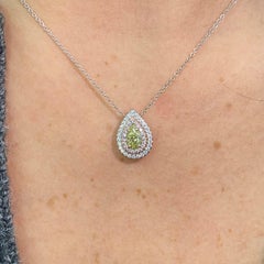 Greenish Yellow Pear Shape Diamond Double Halo Pendant - Rare Colors