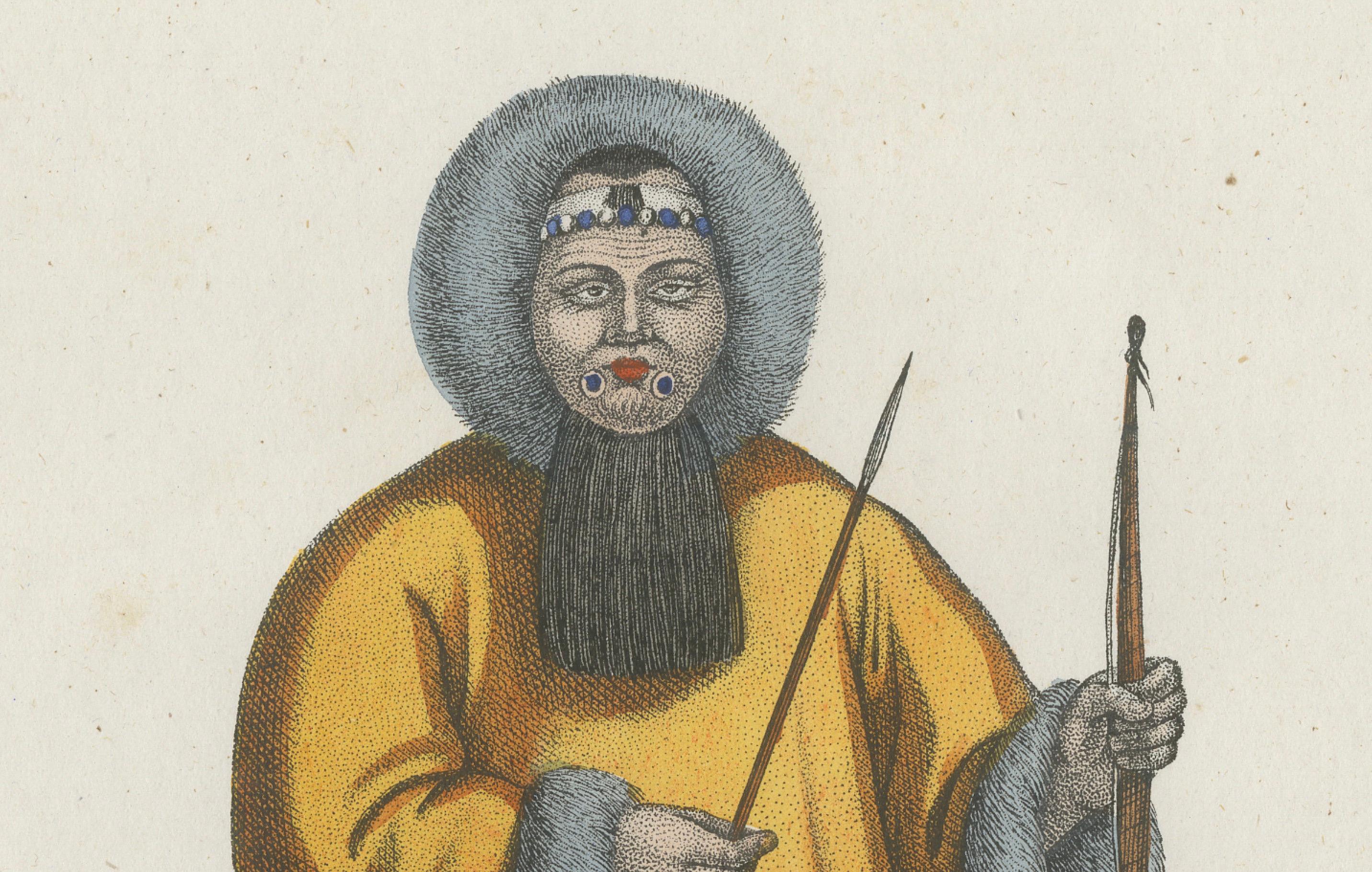 Greenland Inuit Costume Print – Antique Hand-Colored Lithograph, 1854 In Good Condition For Sale In Langweer, NL