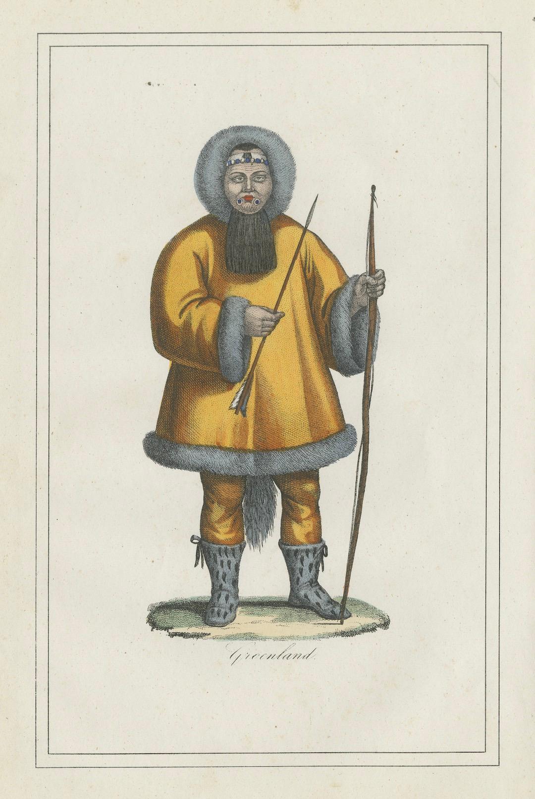 Paper Greenland Inuit Costume Print – Antique Hand-Colored Lithograph, 1854 For Sale