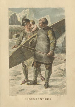 Greenlanders (Inuit Family) – Antique Hand-Colored Ethnographic Print c.1805