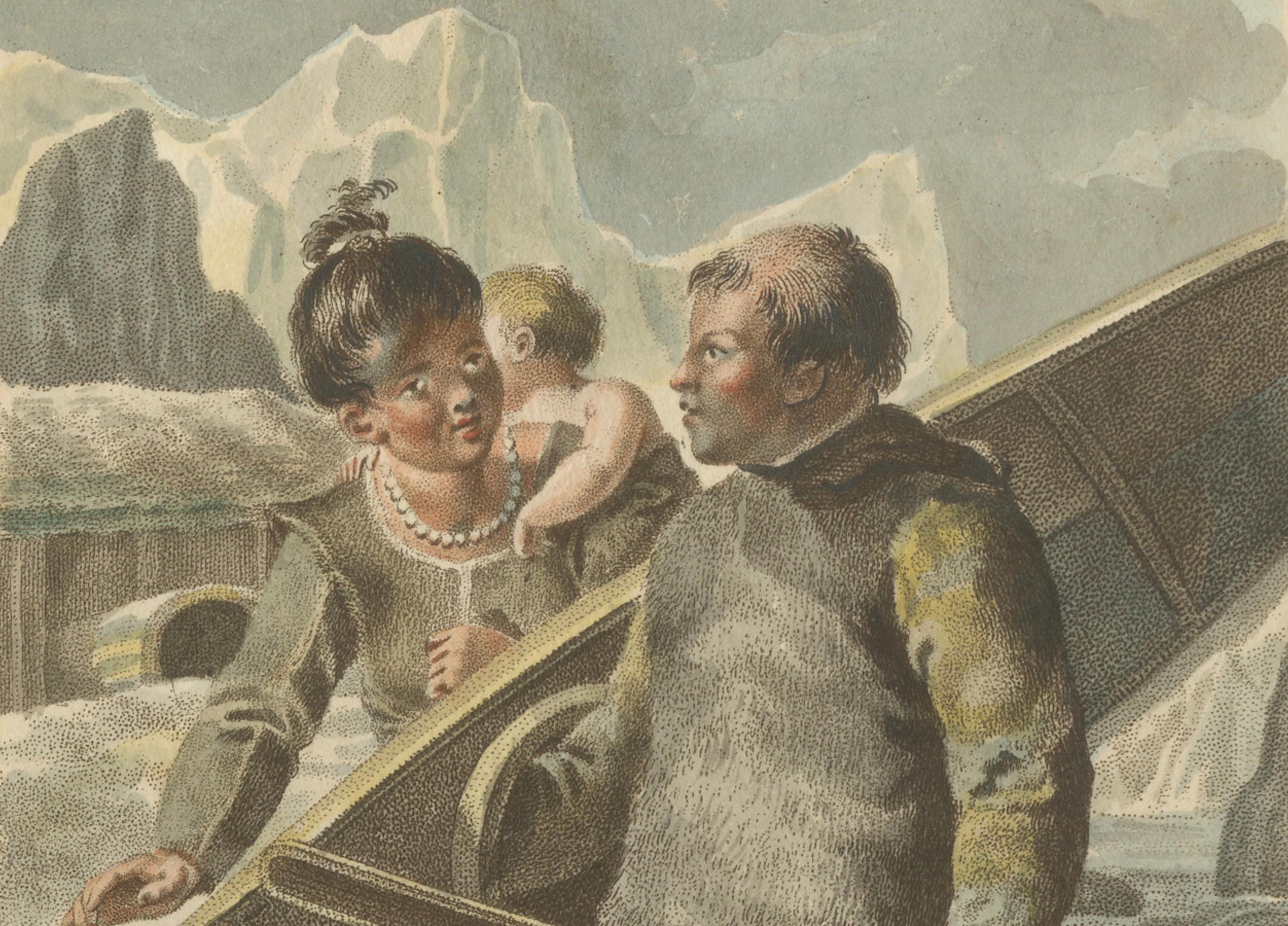 Greenlanders (Inuit Family) – Antique Hand-Colored Ethnographic Print c.1805