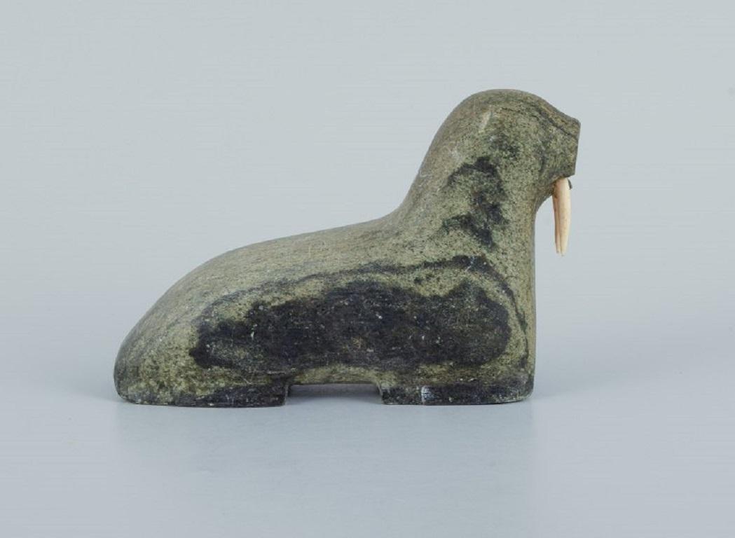 Greenlandica, Figure of a Walrus Made of Soapstone, Approximately 1960/1970s.  For Sale