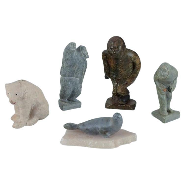 Greenlandica, Five Figures, Polar Bear, Seal and Three Inuits, Mid-20th Century For Sale