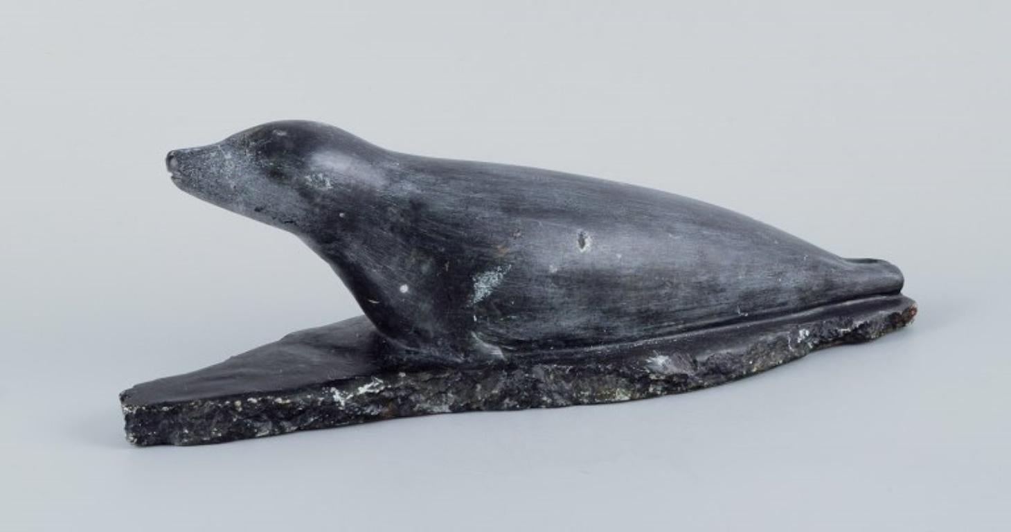 Folk Art Greenlandica, Ortôrak, large sculpture of a lying seal made of soapstone.  For Sale