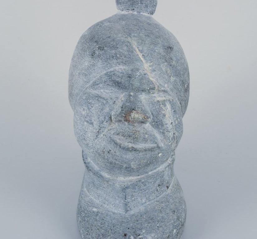 Late 20th Century Greenlandica, Sarak, Greenlandic woman in profile, sculpture in soapstone.  For Sale