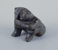 Greenlandica, small sculpture in soapstone. Polar bear and hunter.