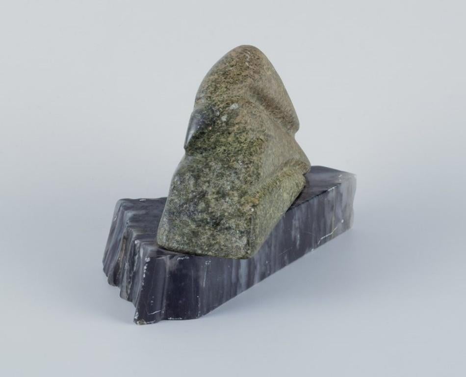 Greenlandica, soapstone sculpture on a marble base.  Mid-20th C. In Excellent Condition For Sale In Copenhagen, DK