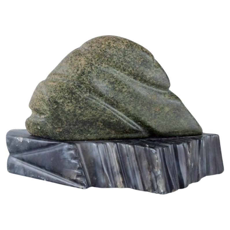 Greenlandica, soapstone sculpture on a marble base.  Mid-20th C. For Sale