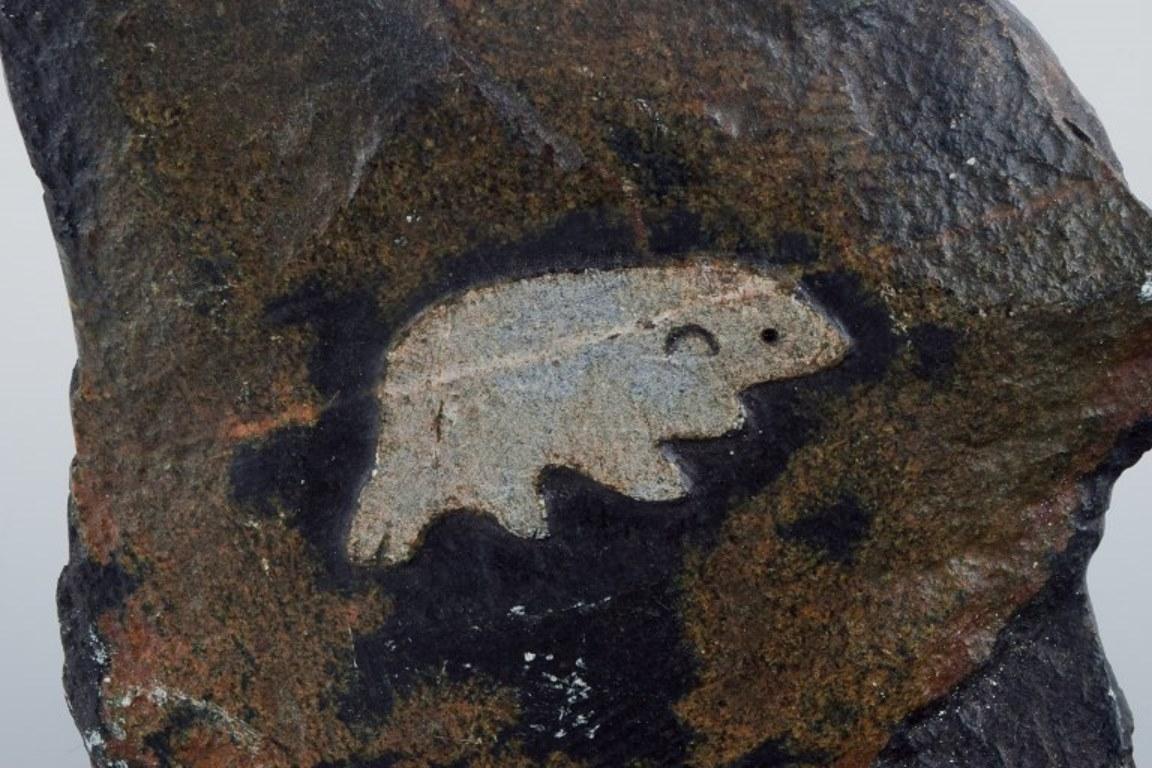 Greenlandica, SP, grünlandischer Künstler. Skulptur aus Speckstein. Zwei Eisbären. (Grönländisch) im Angebot