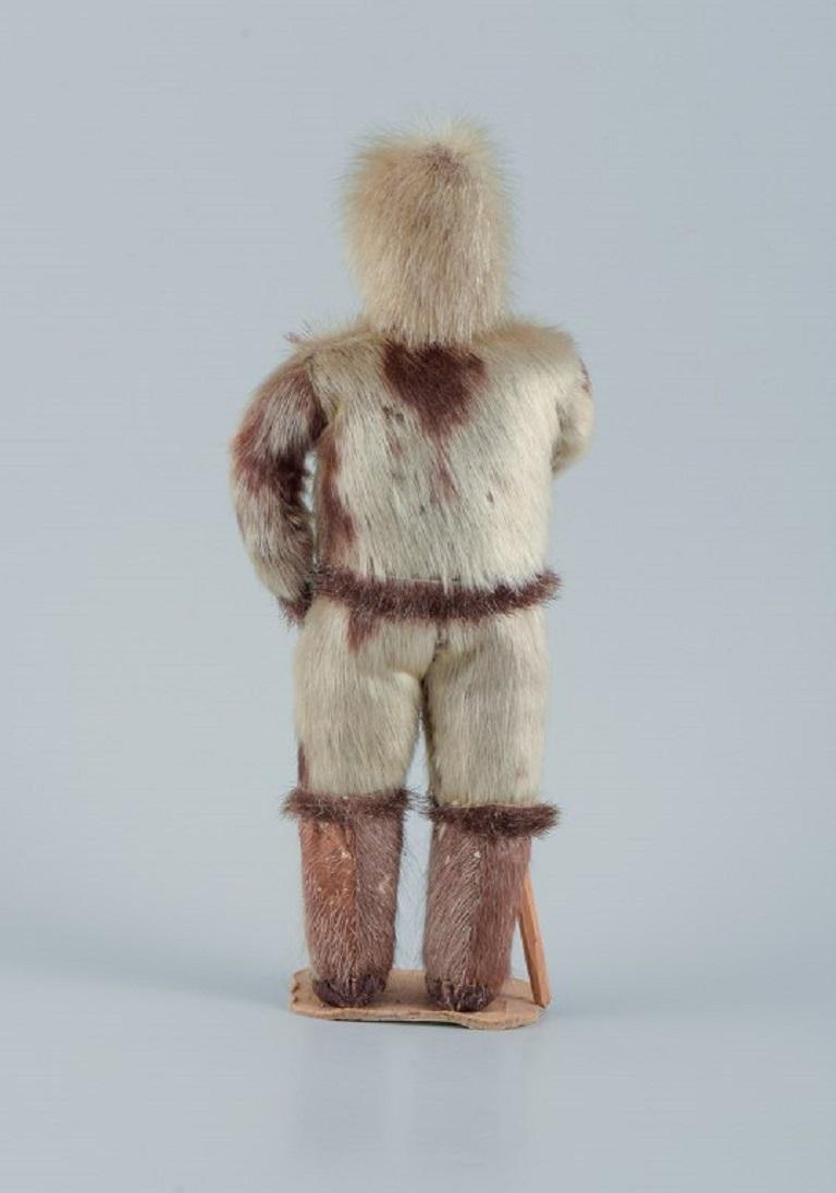 Folk Art Greenlandica, Wooden Figure, Inuit in Traditional Clothes, Approx, 1960s/70s For Sale
