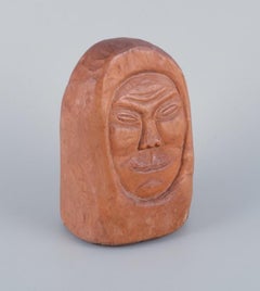 Greenlandica, wooden sculpture of a hunter in profile. Hand-carved. Mid-20th C.