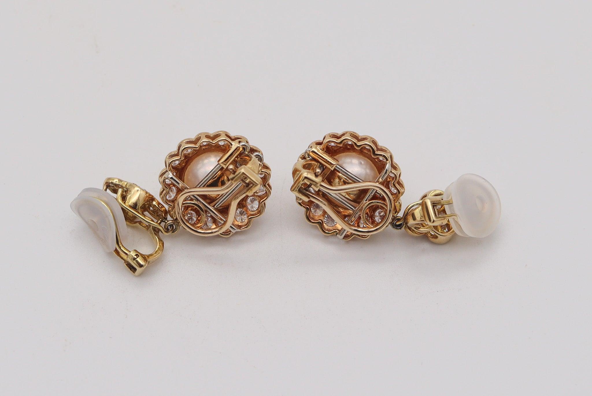 Greenleaf & Crosby Orecchini di perle convertibili in oro 18Kt con 5,24 Ctw di diamanti in vendita 4