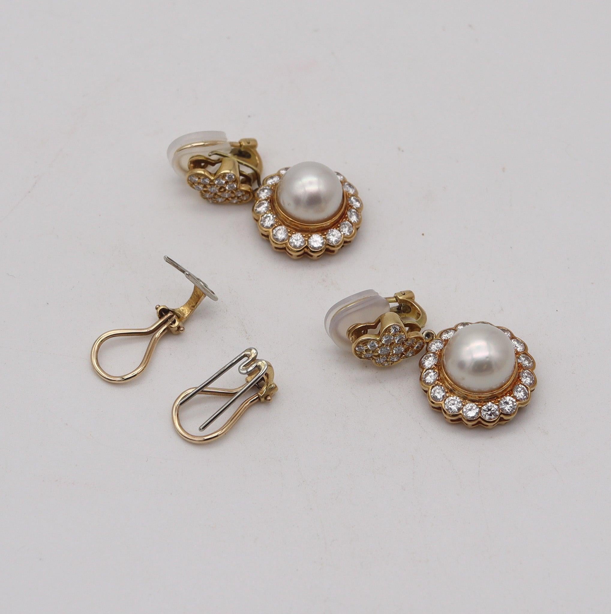 Donna Greenleaf & Crosby Orecchini di perle convertibili in oro 18Kt con 5,24 Ctw di diamanti in vendita