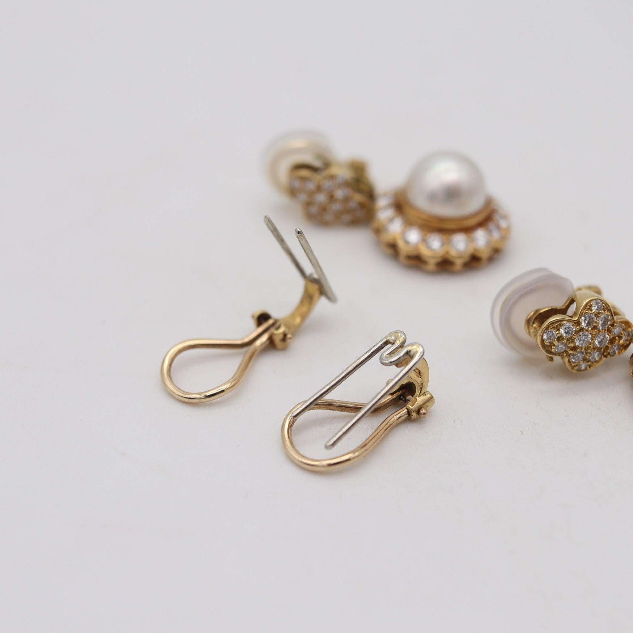 Greenleaf & Crosby Orecchini di perle convertibili in oro 18Kt con 5,24 Ctw di diamanti in vendita 1