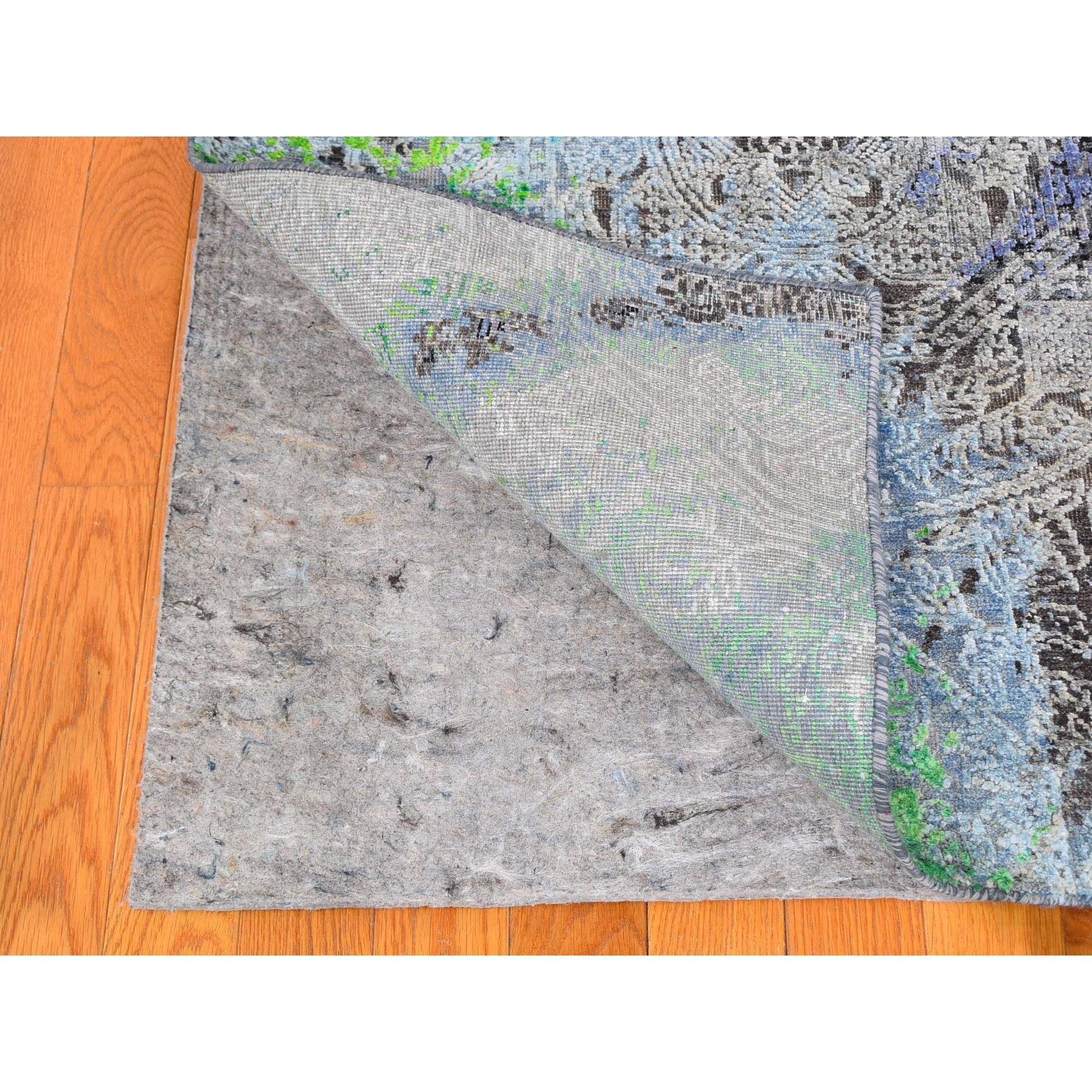 Grüner, handgeknüpfter Sari-Teppich aus strukturierter Wolle 9'x12'6