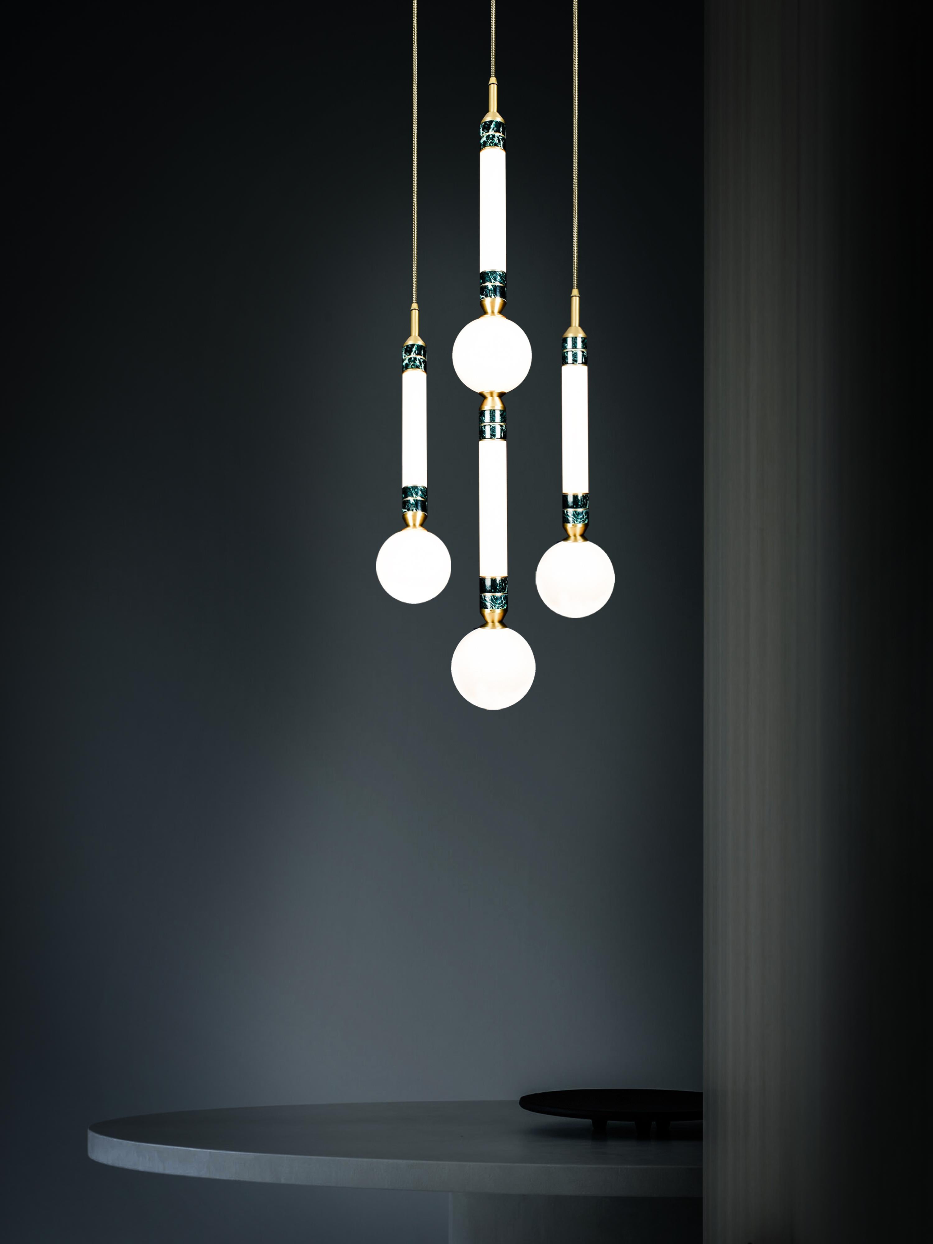 British 'Greenstone 5-Piece' by Marc Wood. Marble, Opal Glass and Brass Details For Sale