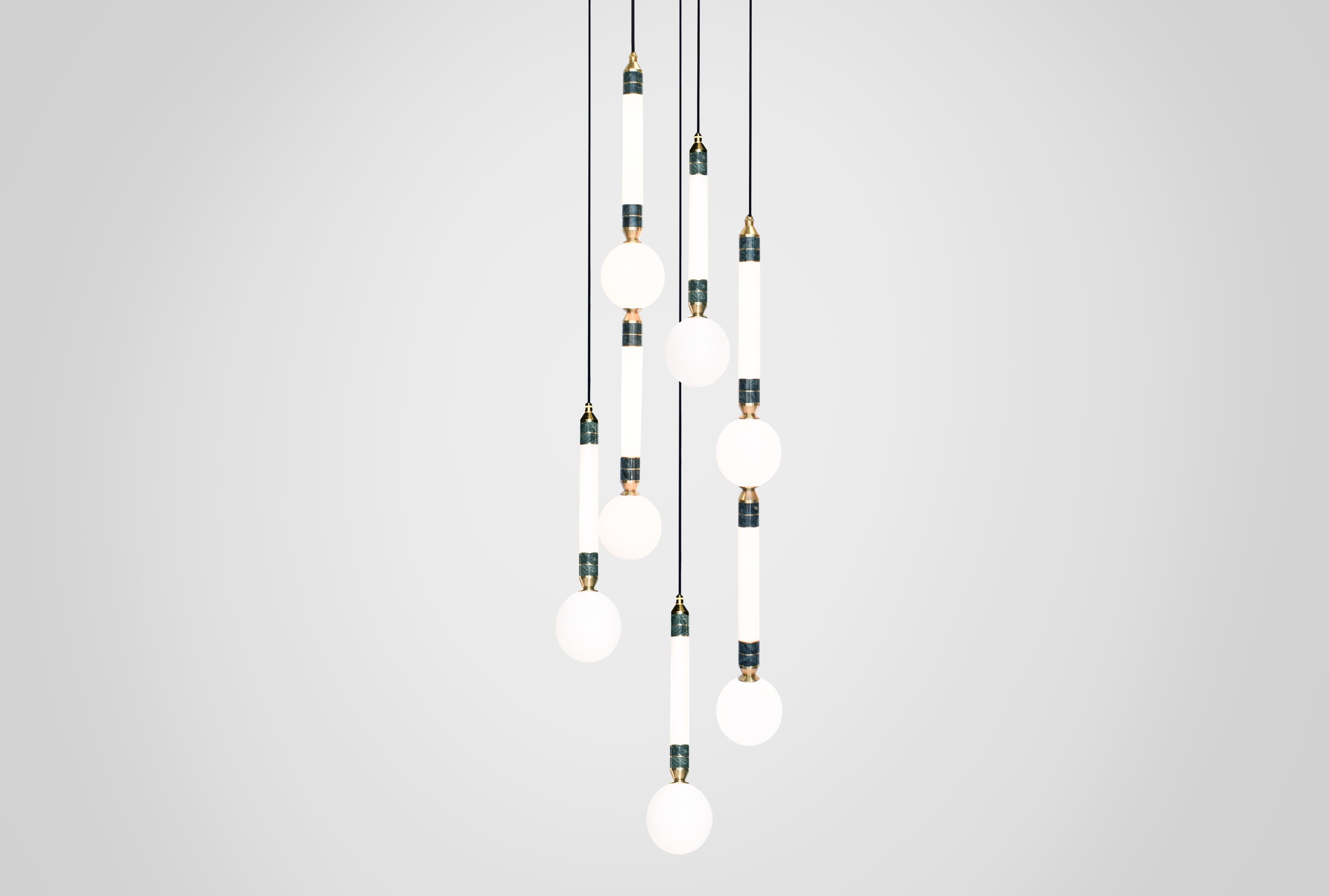 Brushed 'Greenstone 5-Piece' by Marc Wood. Marble, Opal Glass and Brass Details For Sale