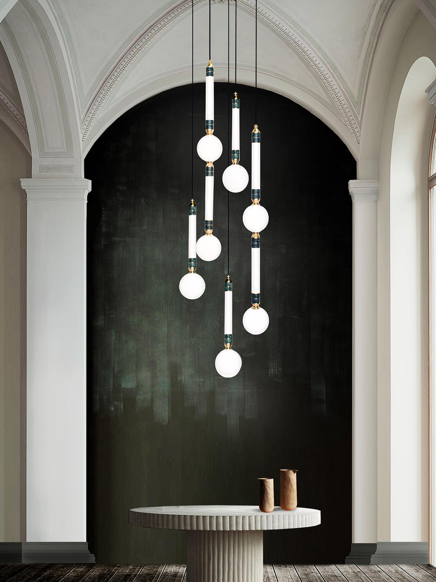 Modern 'Greenstone 5-Piece' by Marc Wood. Marble, Opal Glass and Brass Details For Sale