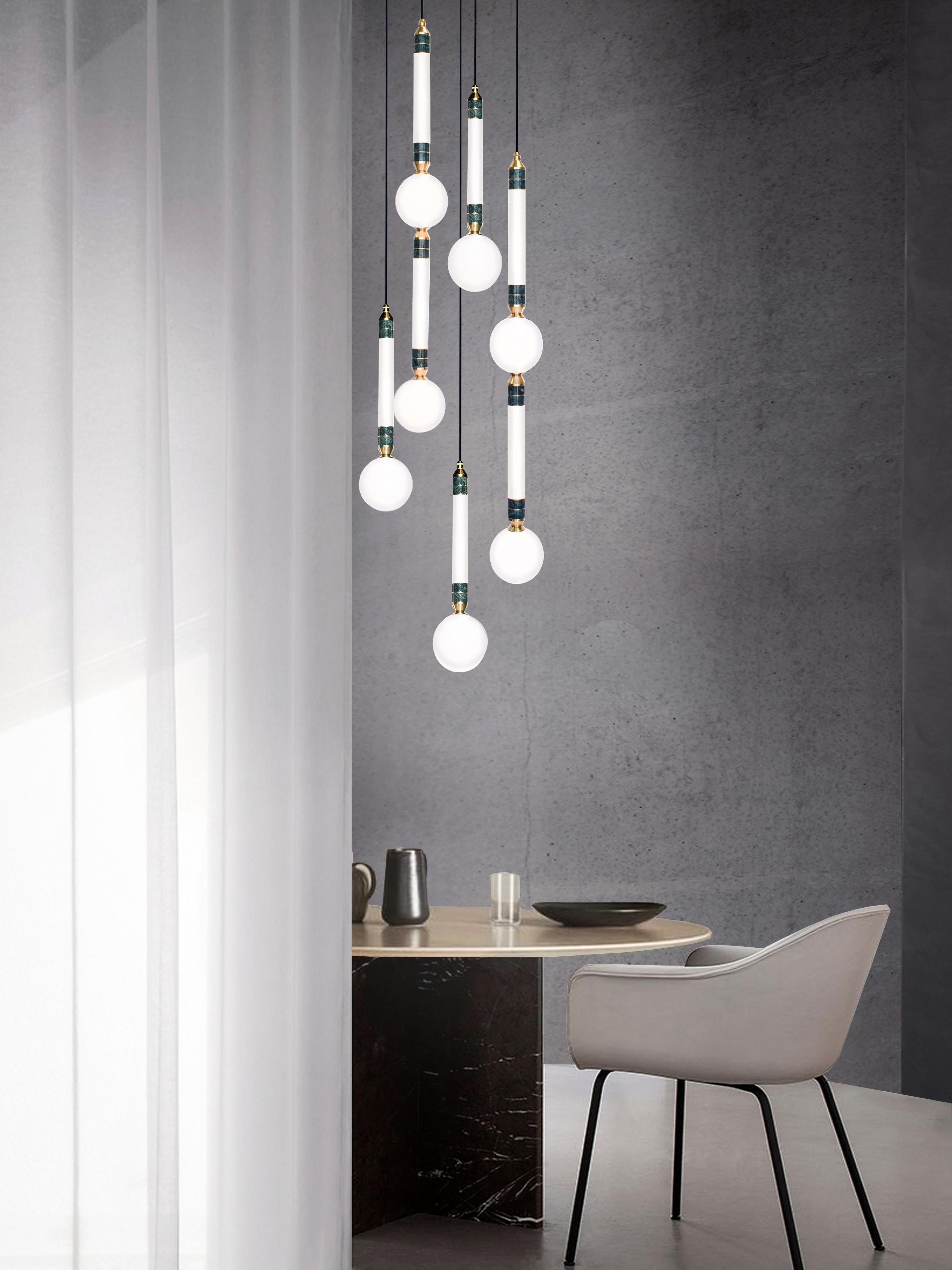 Modern 'Greenstone 7-Piece' by Marc Wood. Marble, Opal Glass and Brass Details For Sale