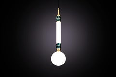 'Greenstone Pendant Lamp - Small' by Marc Wood. Marble, Opal Glass and brass.