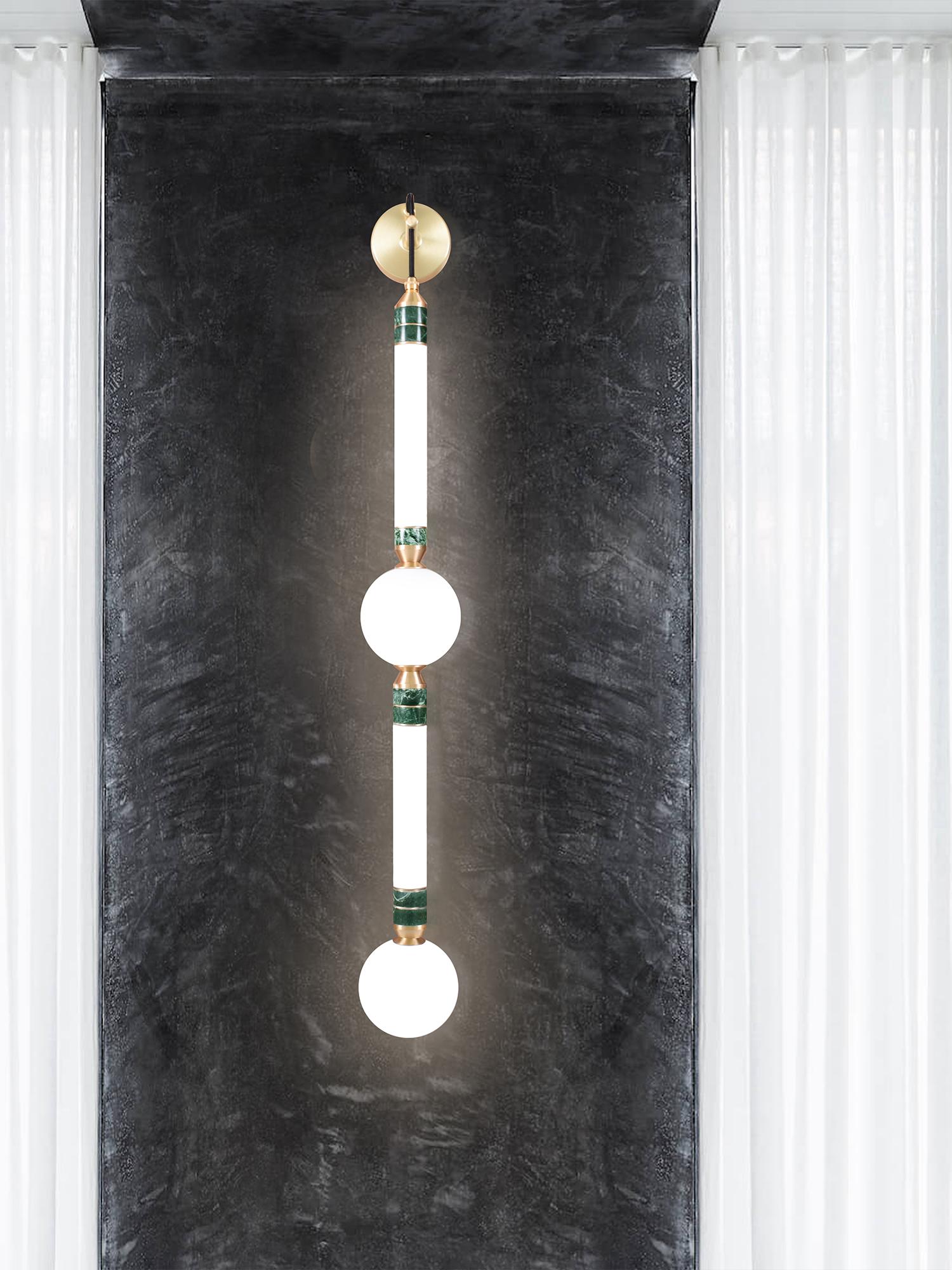 Modern 'Greenstone Wall Lamp - Large' by Marc Wood. Marble, Opal Glass and Brass For Sale