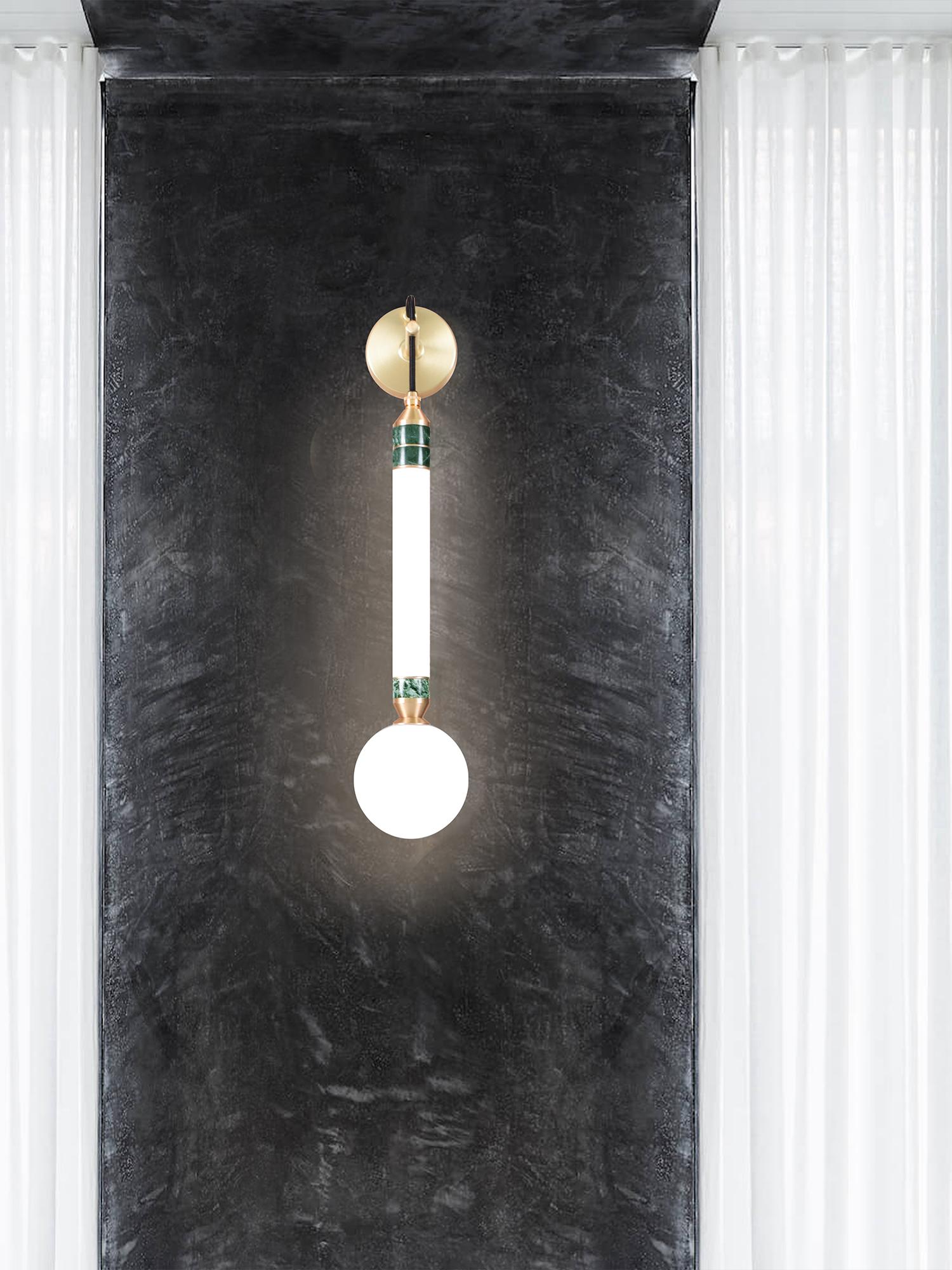 Modern 'Greenstone Wall Lamp - Small' by Marc Wood. Marble, Opal Glass and Brass For Sale