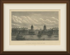 Greenwich Hospital, Thames, Victorian London, Antique Engraving, circa 1880