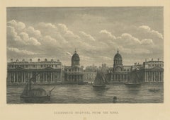 Greenwich Hospital, Thames, Victorian London, Antique Engraving, circa 1880