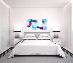 Bay - Gerahmte abstrakte Landschaft Blaues Gemälde