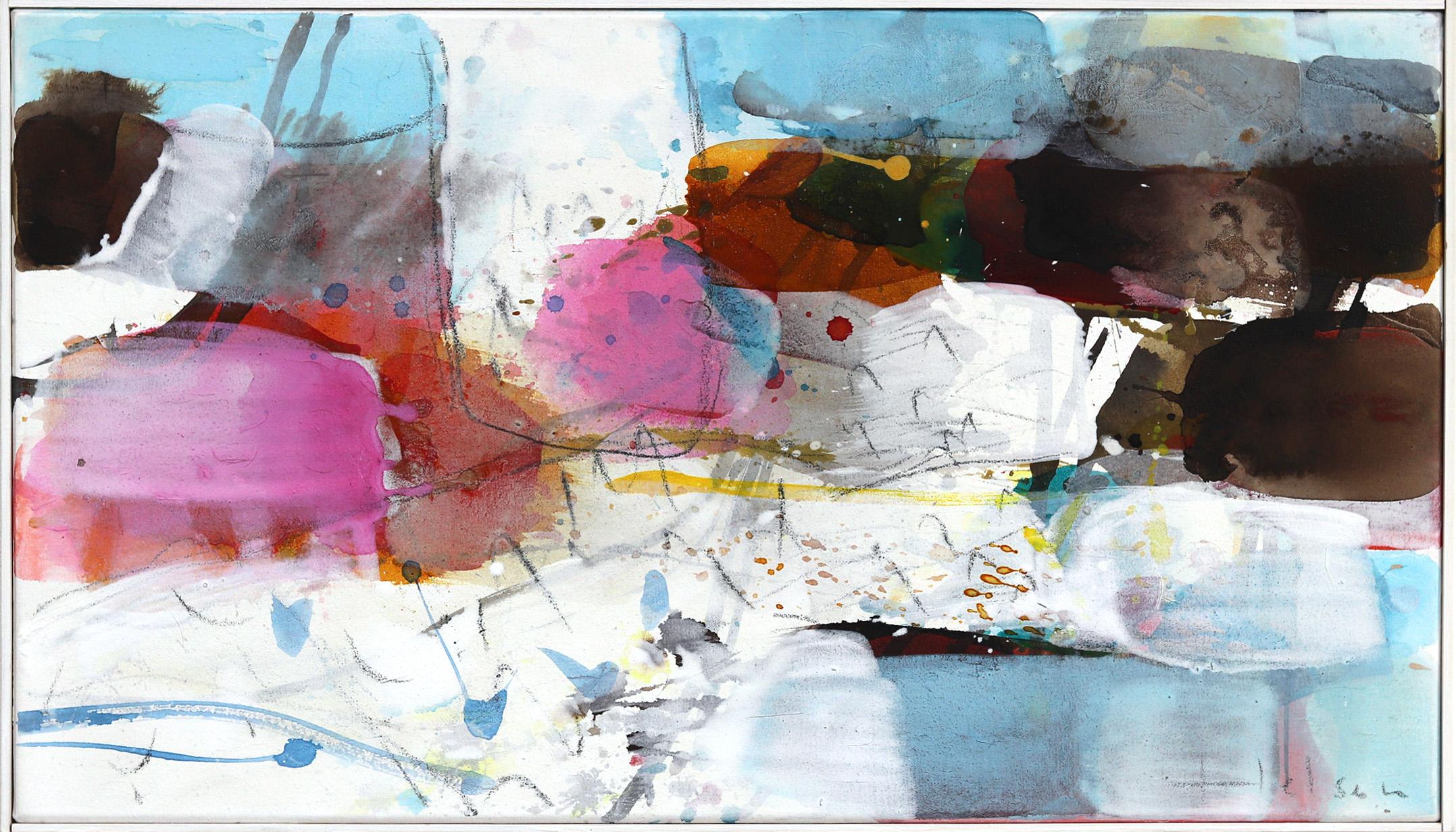 Blooming Landscape - Gerahmtes, mehrlagiges Acrylgemälde auf Leinwand
