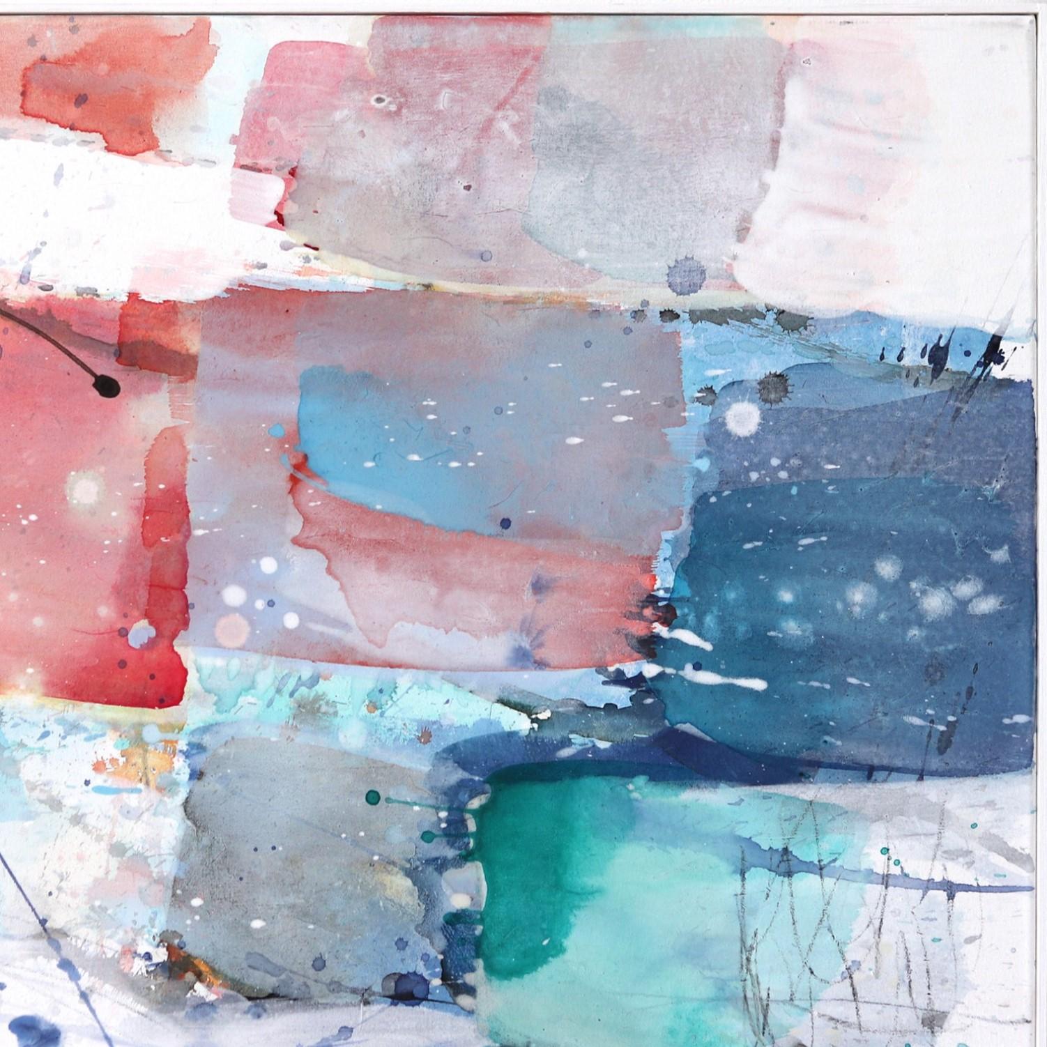 Belgian artist Greet Helsen masterfully layers acrylic paint with the effervescent transparency of watercolors in her large mixed-media abstract paintings. Reminiscent of abstract expressionism and lively color field paintings of Helen