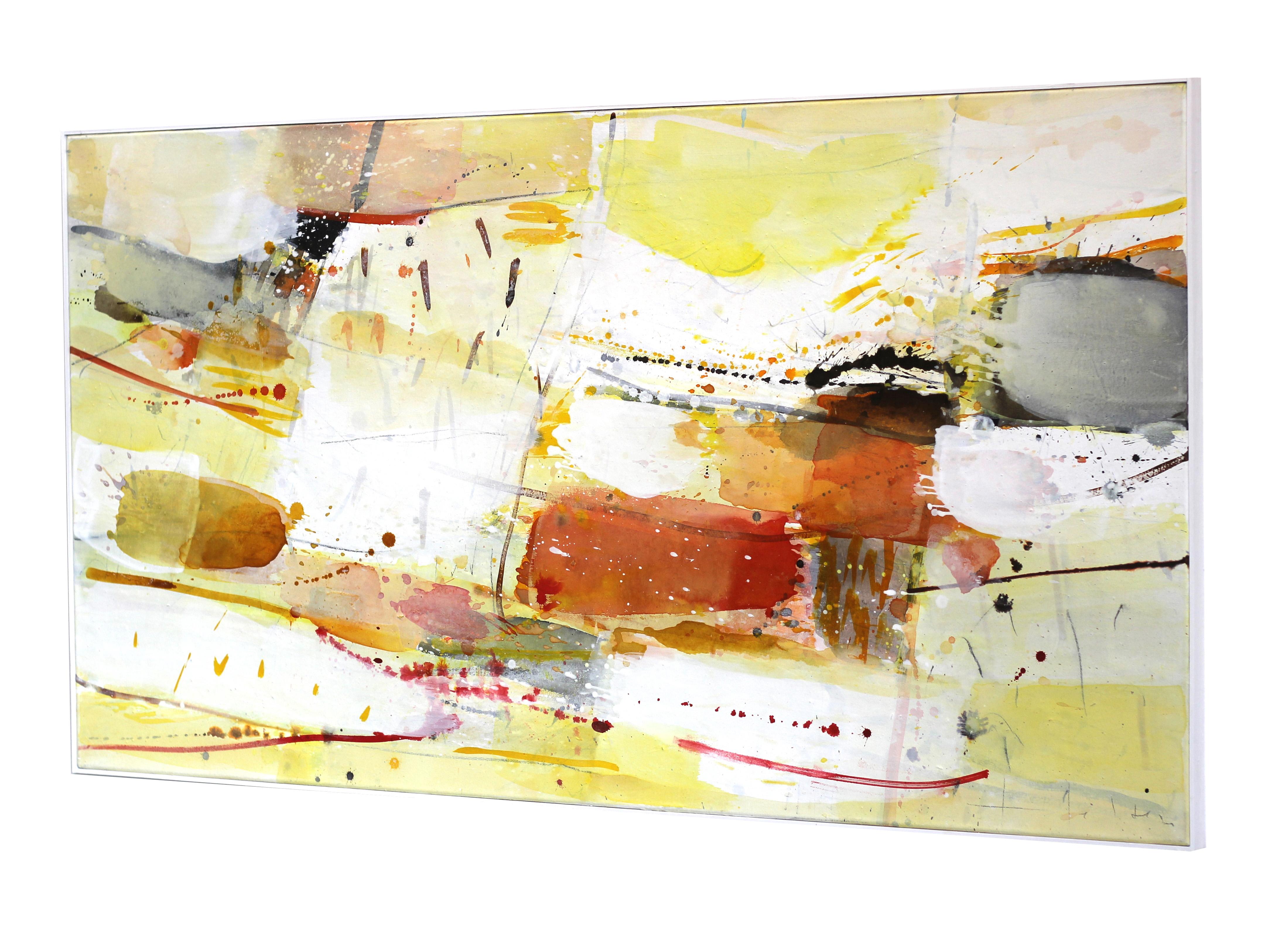 Paisaje iluminado por el sol V - Enmarcado Pintura Abstracta Amarilla Original Contemporánea en venta 1