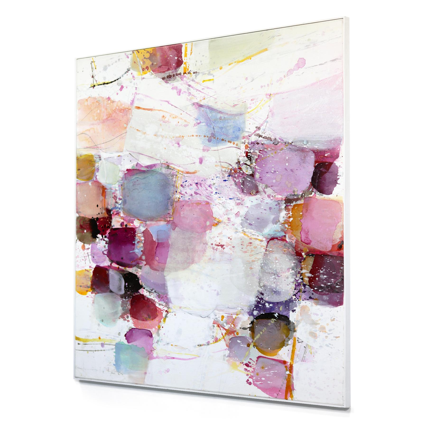 5815 - Pittura astratta a strati rosa e viola in campo cromatico - Abstract Painting Grigio di Greet Helsen