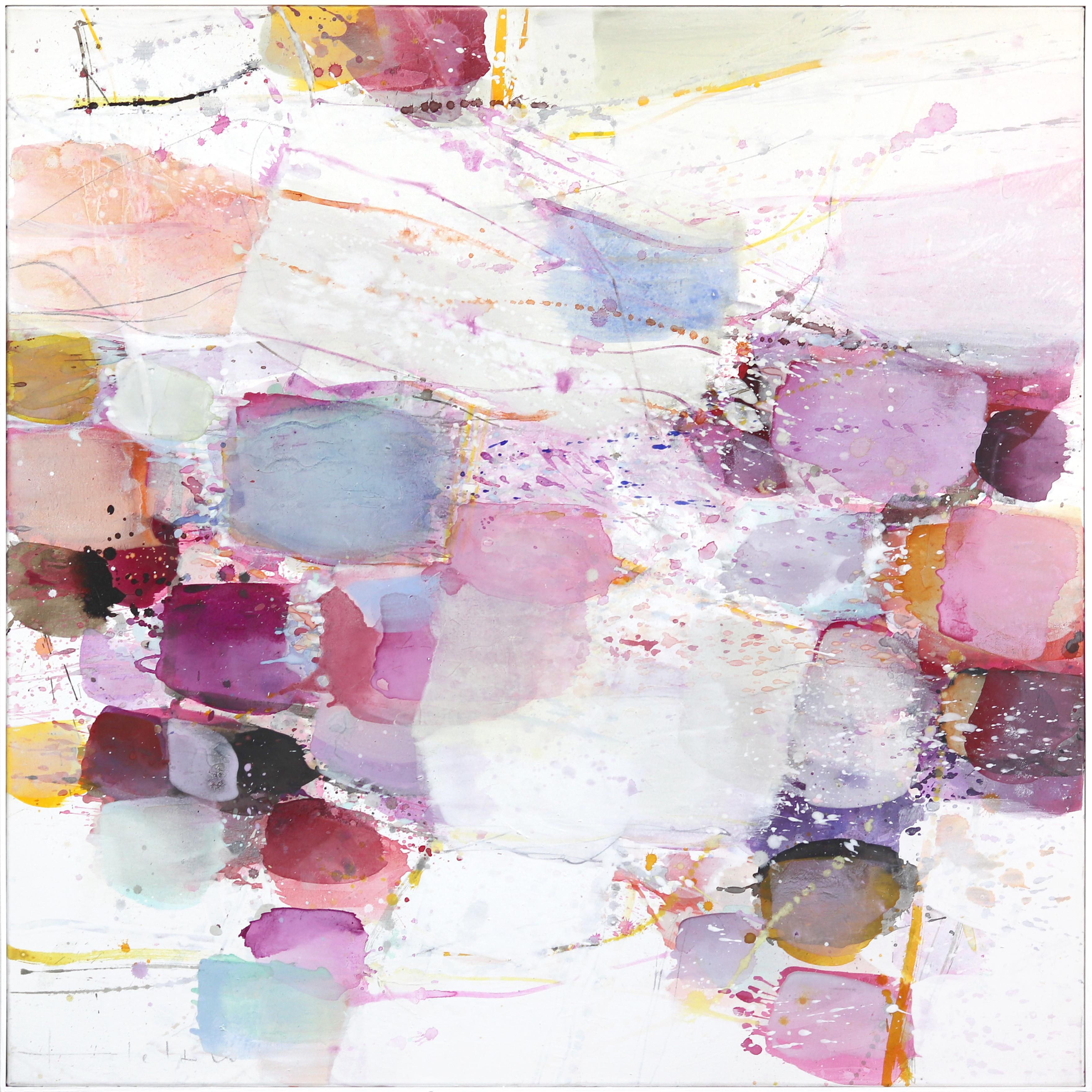 Abstract Painting di Greet Helsen - 5815 - Pittura astratta a strati rosa e viola in campo cromatico