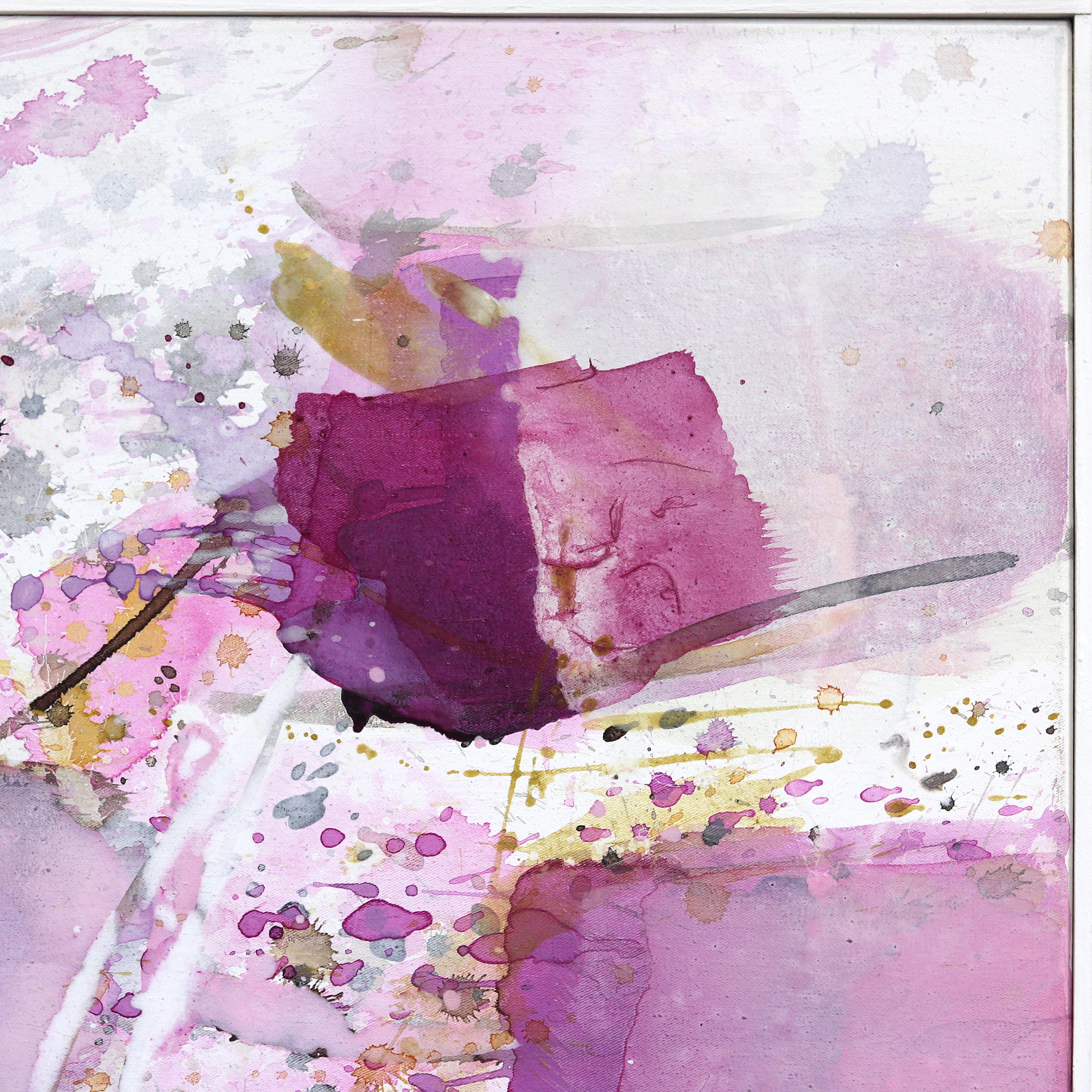 5816 - Quadro astratto a strati rosa e viola di grandi dimensioni in vendita 2