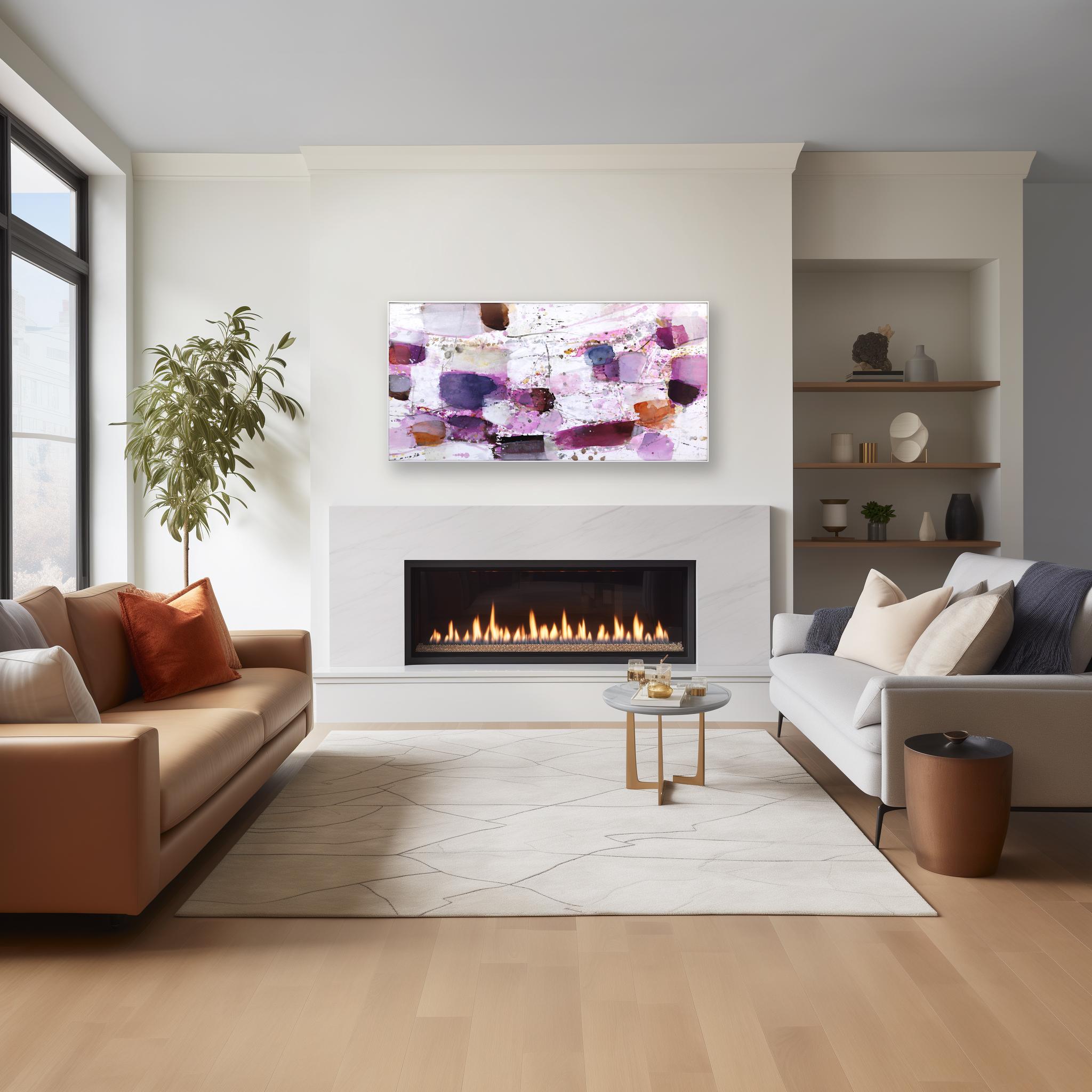 5816 - Quadro astratto a strati rosa e viola di grandi dimensioni in vendita 3