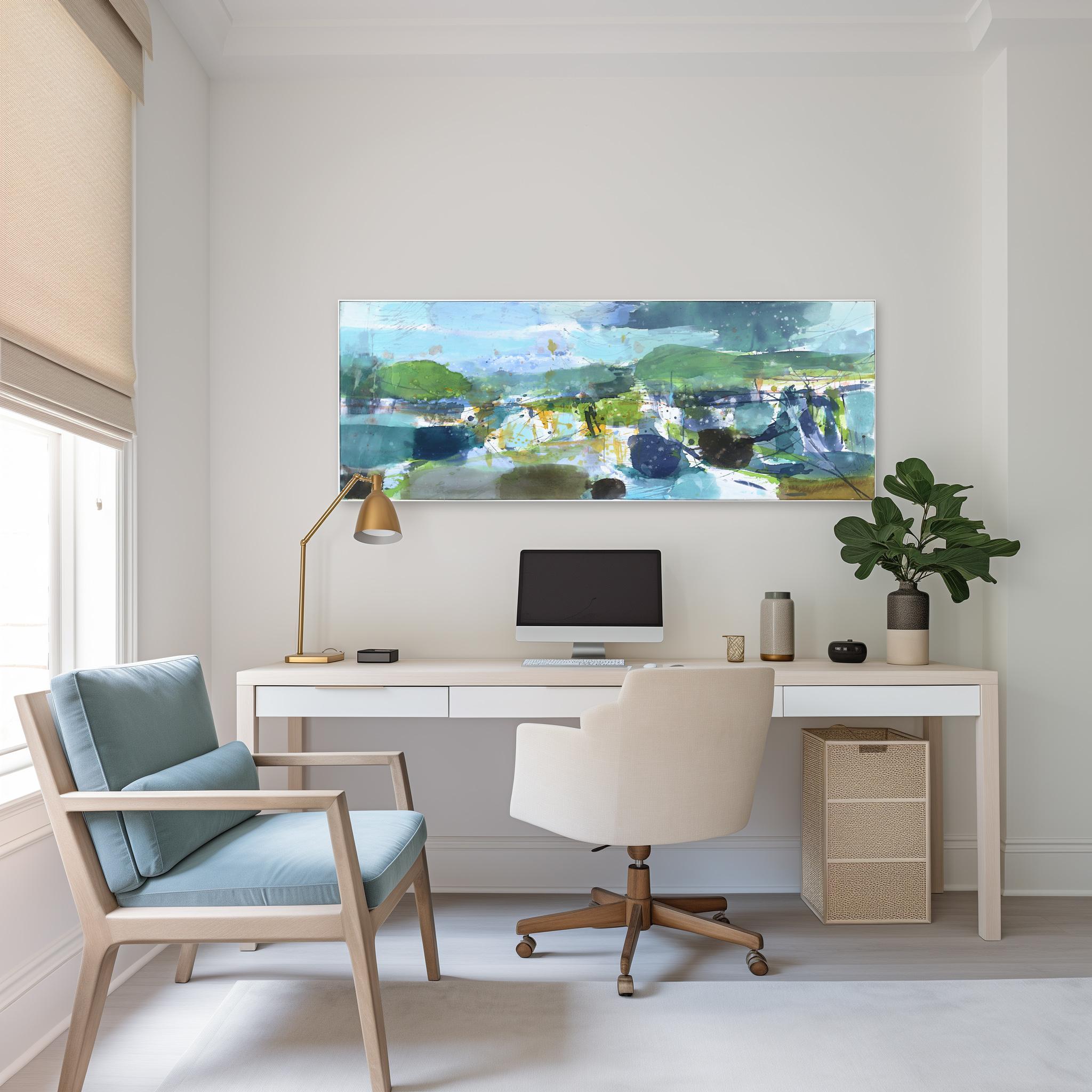 Vedute alpine - Pittura astratta di paesaggio a grandi strati in campo cromatico - Painting di Greet Helsen