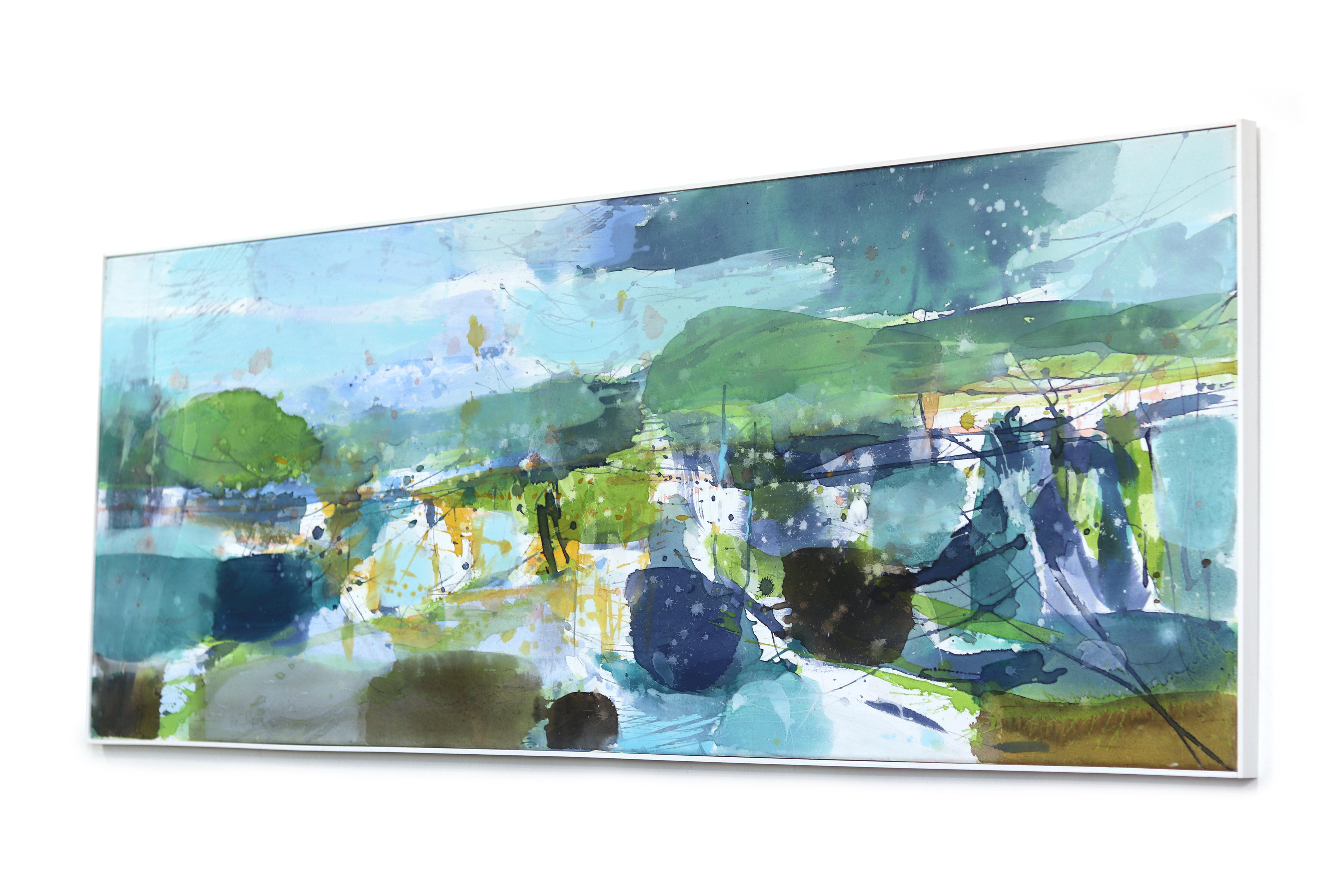 Vedute alpine - Pittura astratta di paesaggio a grandi strati in campo cromatico - Landscape Painting Blu di Greet Helsen