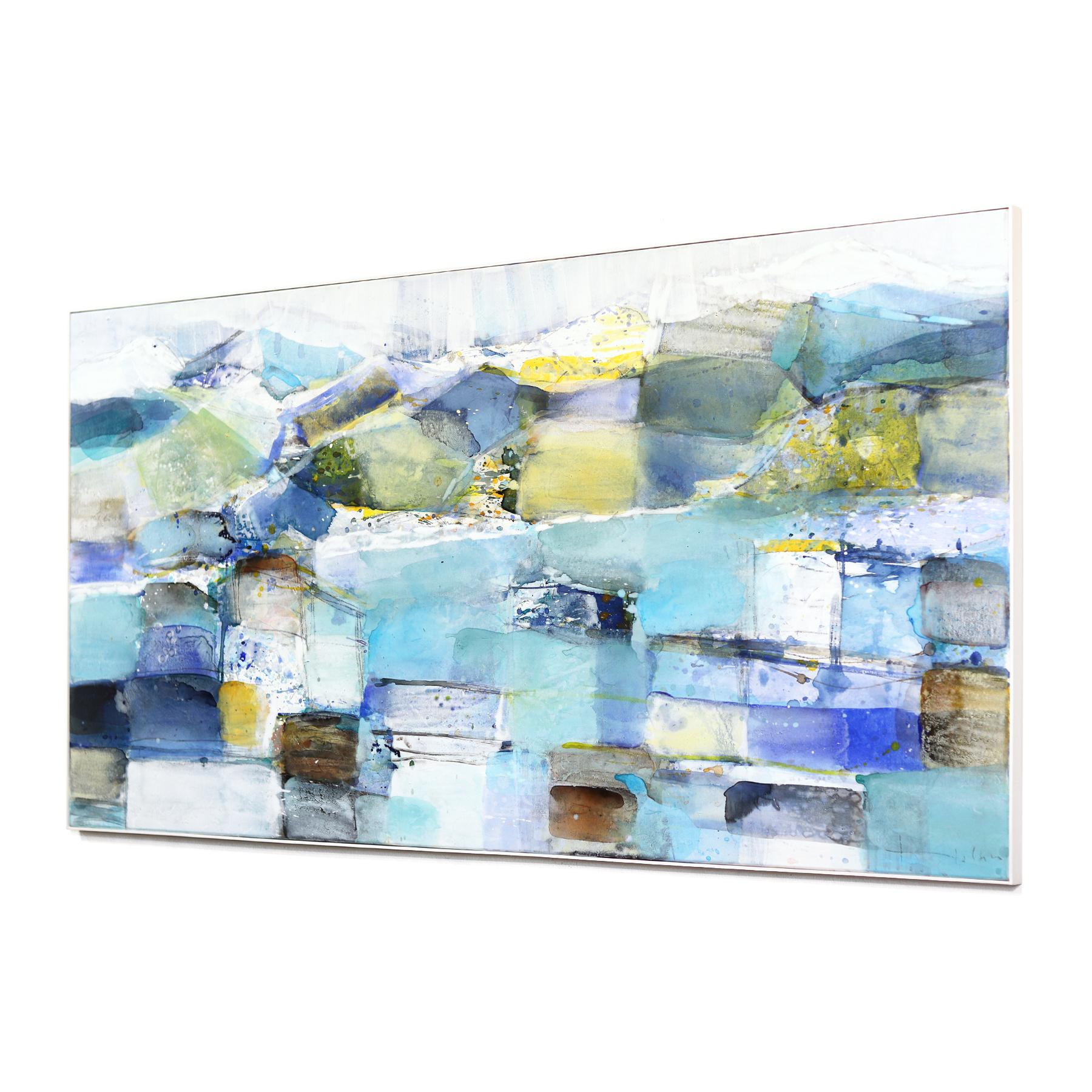 Lago de montaña - Paisaje abstracto en capas de color azul - Abstract Painting Azul de Greet Helsen