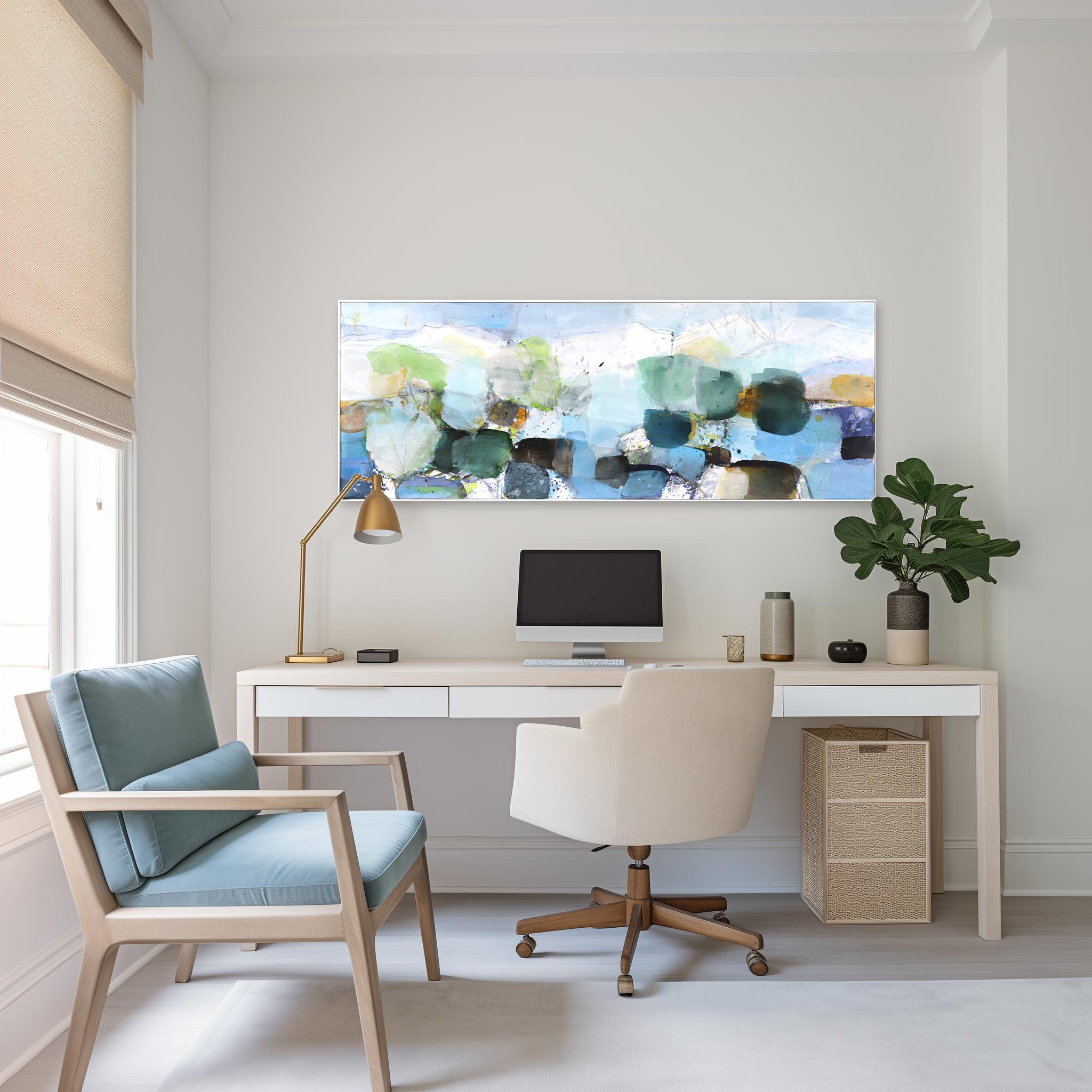 Belgian artist Greet Helsen masterfully layers acrylic paint with the effervescent transparency of watercolors in her large mixed-media abstract paintings. Reminiscent of abstract expressionism and lively color field paintings of Helen