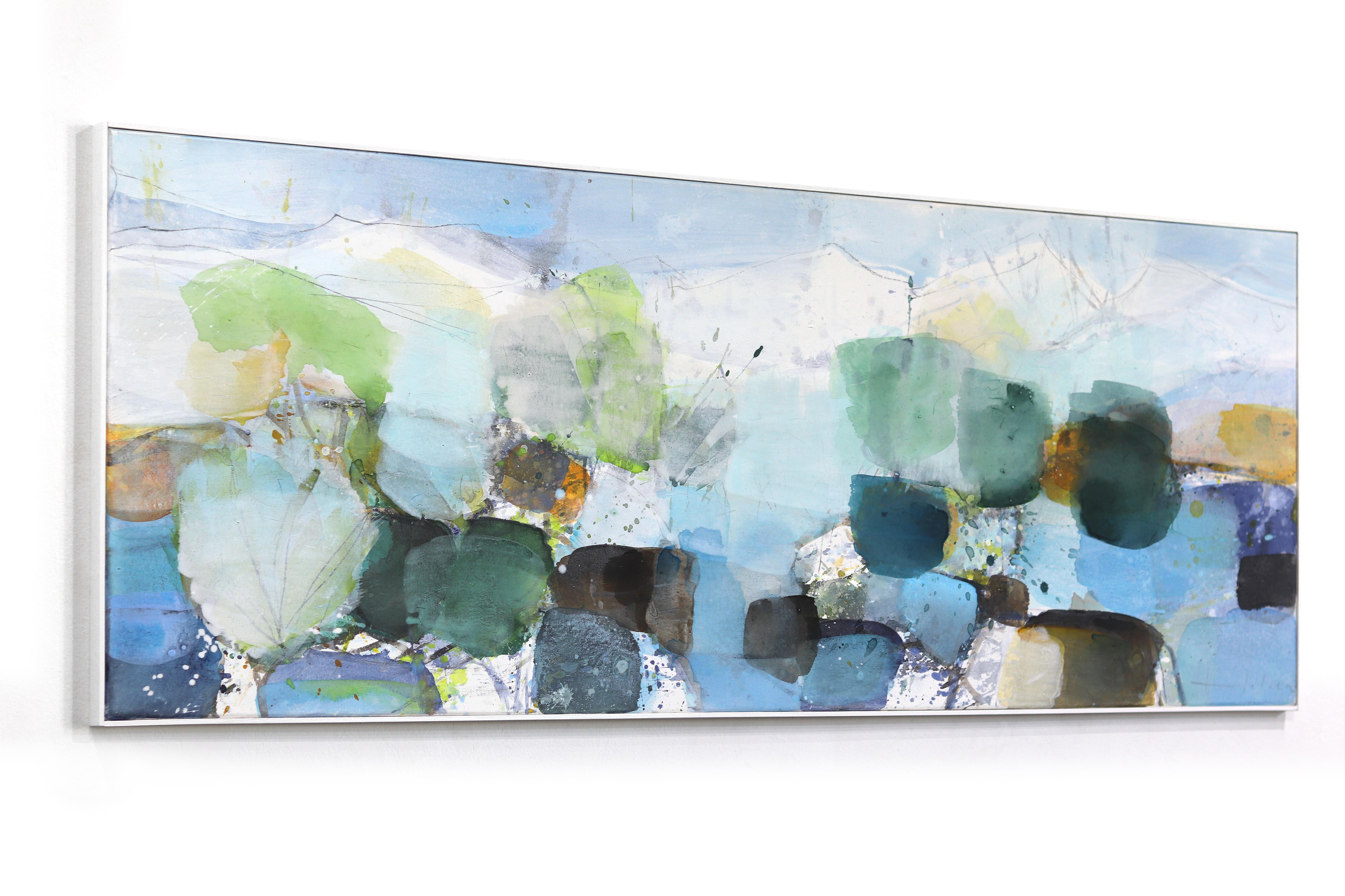 Mountain River - Large Blue and Green Layered Abstract Colorfield Painting For Sale 2