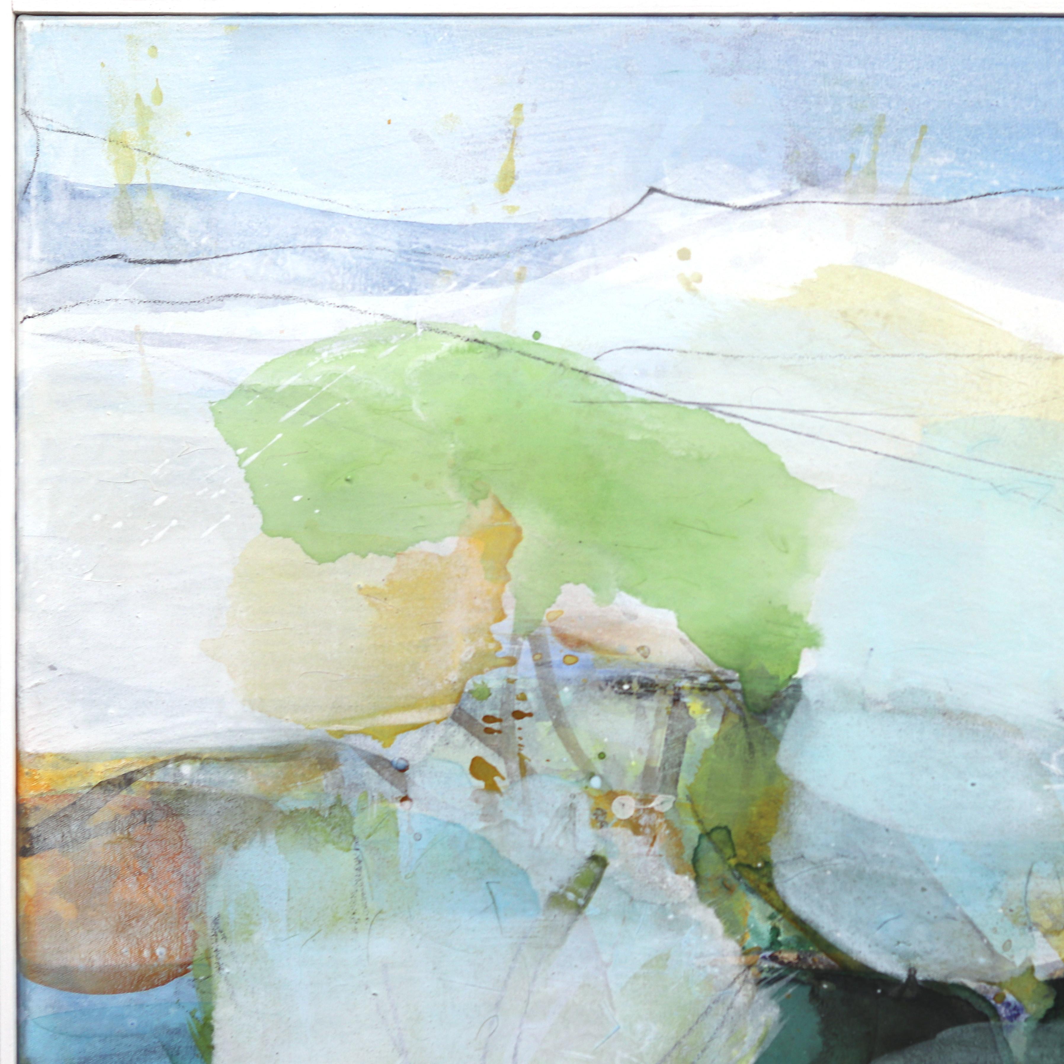 Mountain River - Large Blue and Green Layered Abstract Colorfield Painting For Sale 3