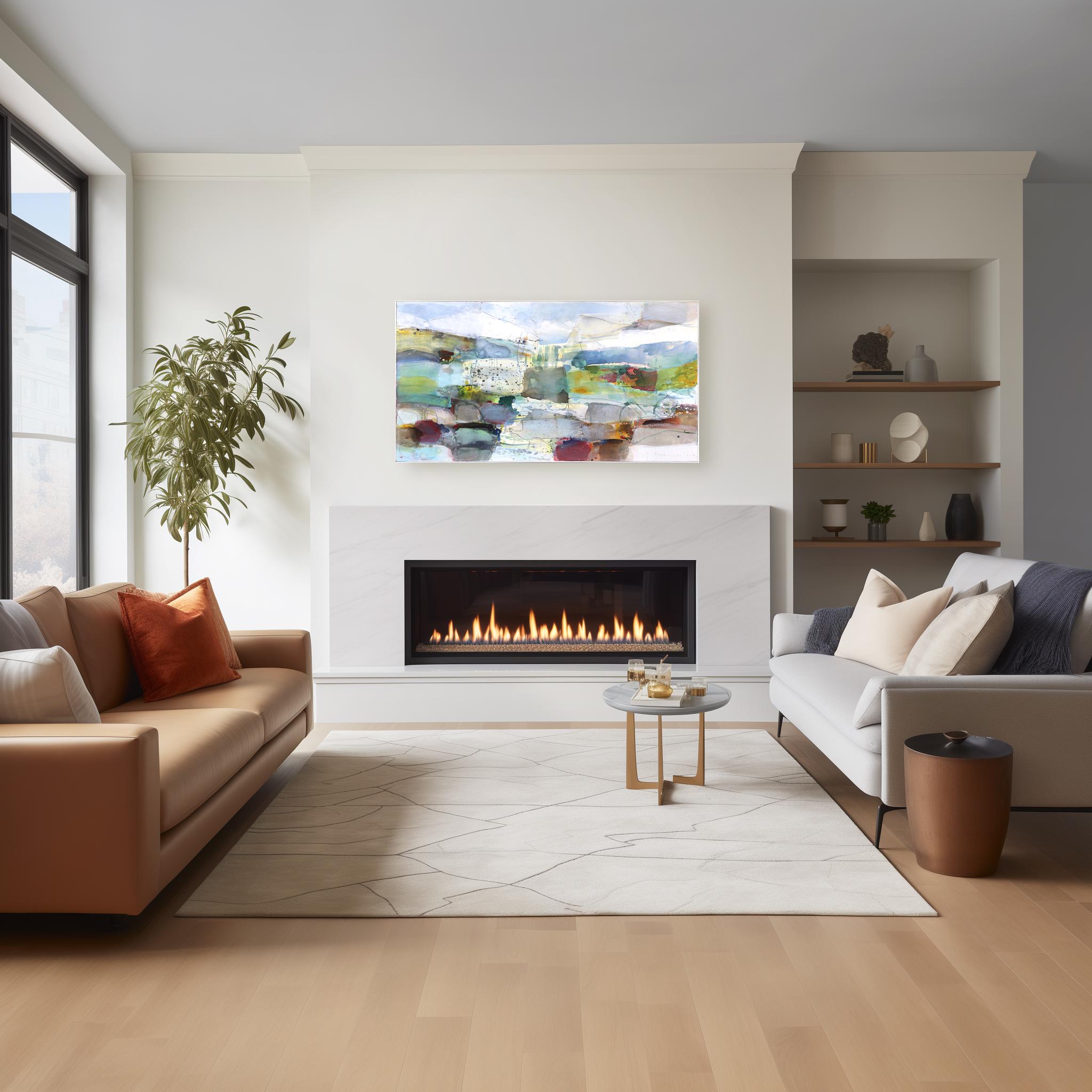 Paisaje místico - Pintura escénica abstracta en capas de gran tamaño con campo de color en venta 1