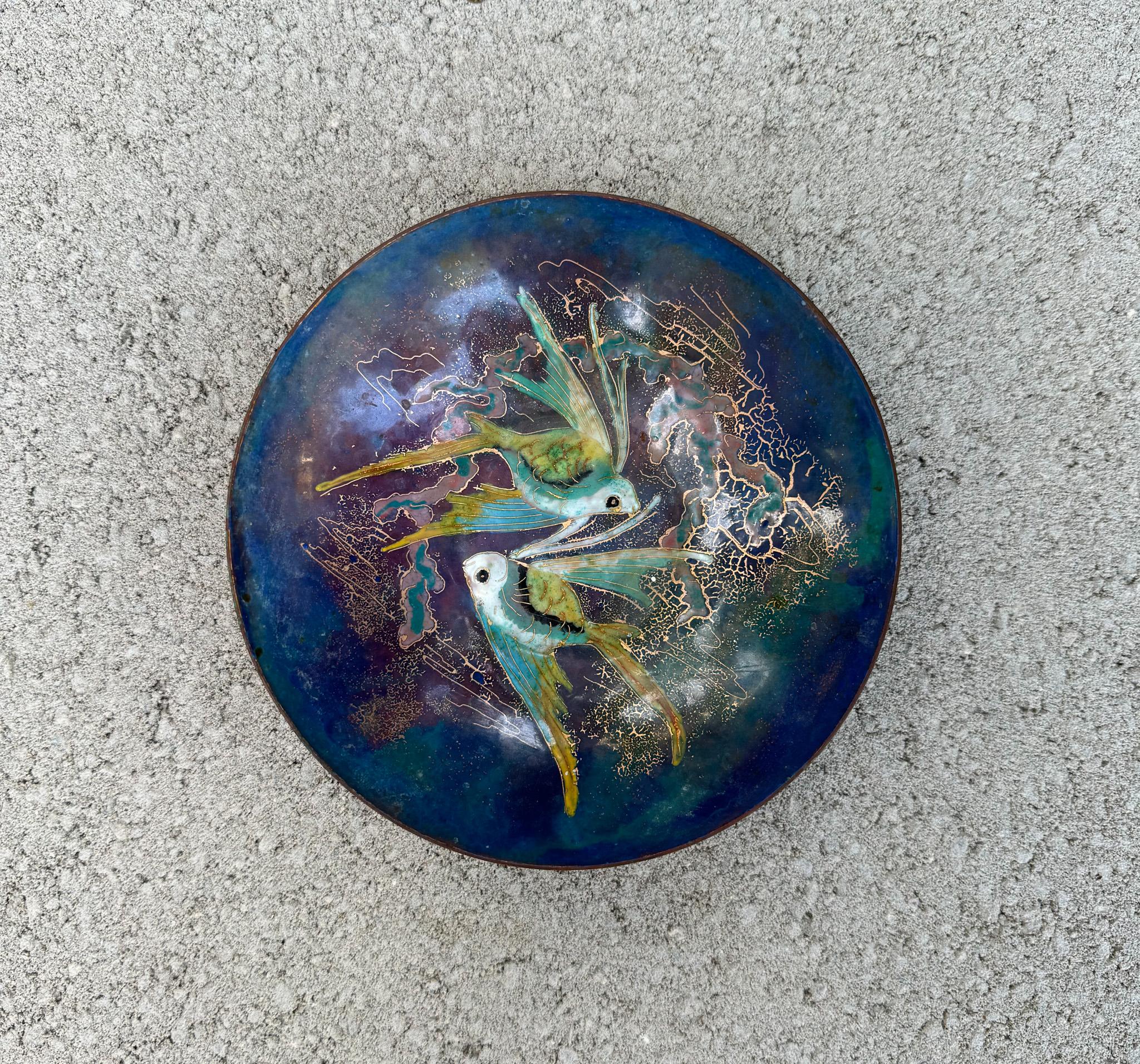 Greet van der Wens Enamel on Copper Bowl, Holland, 1950's.  Hand signed to the back.  