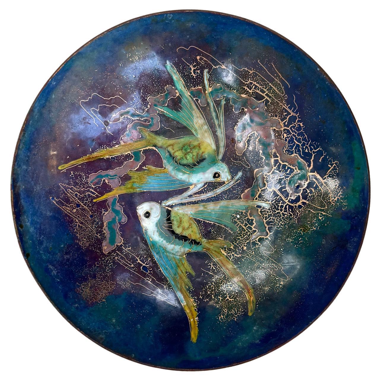Greet van der Wens " Angel Fish " Enamel on Copper Bowl, Holland, 1950's