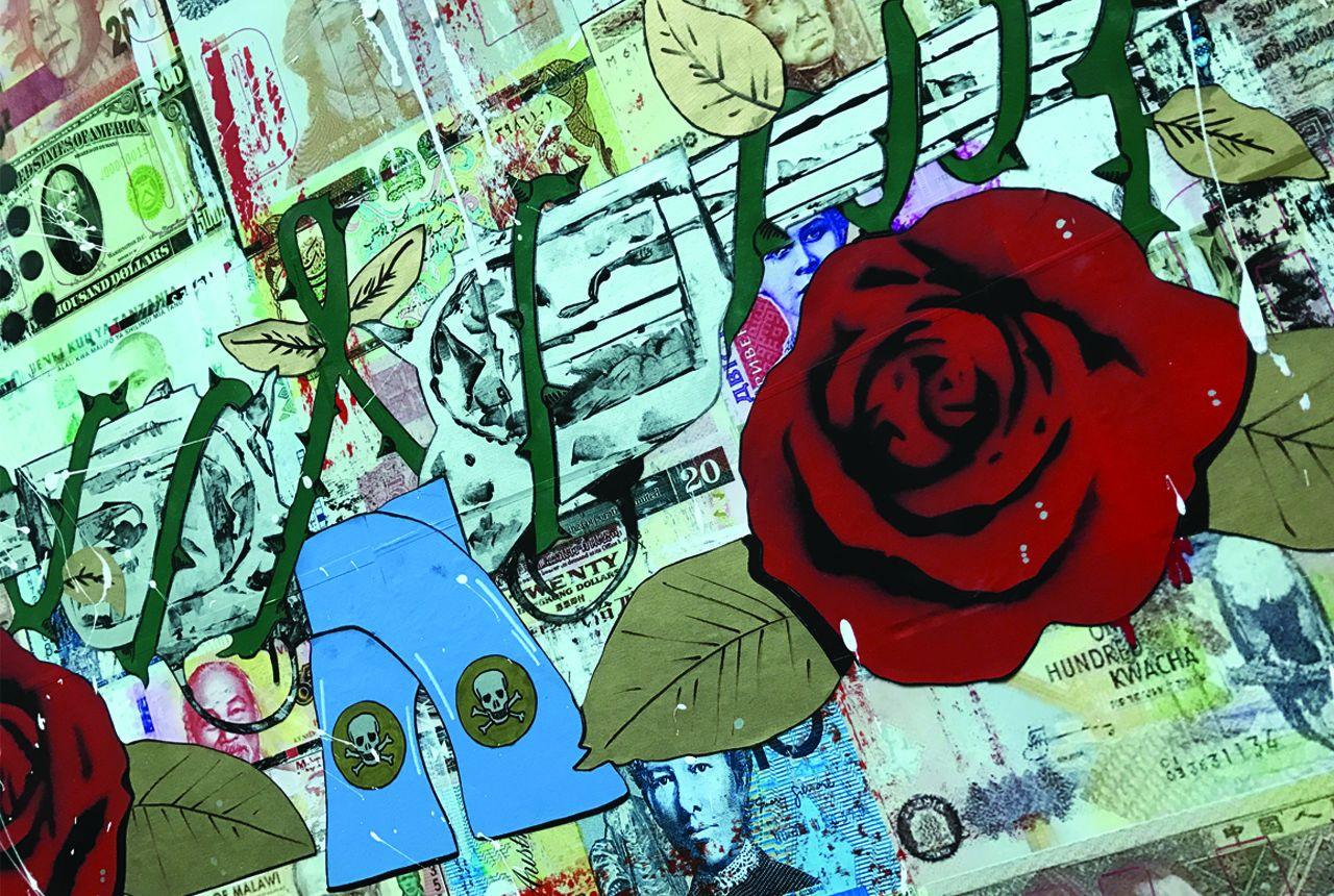 Guns N' Roses, techniques mixtes sur panneau de bois - Pop Art Mixed Media Art par Greg Beebe