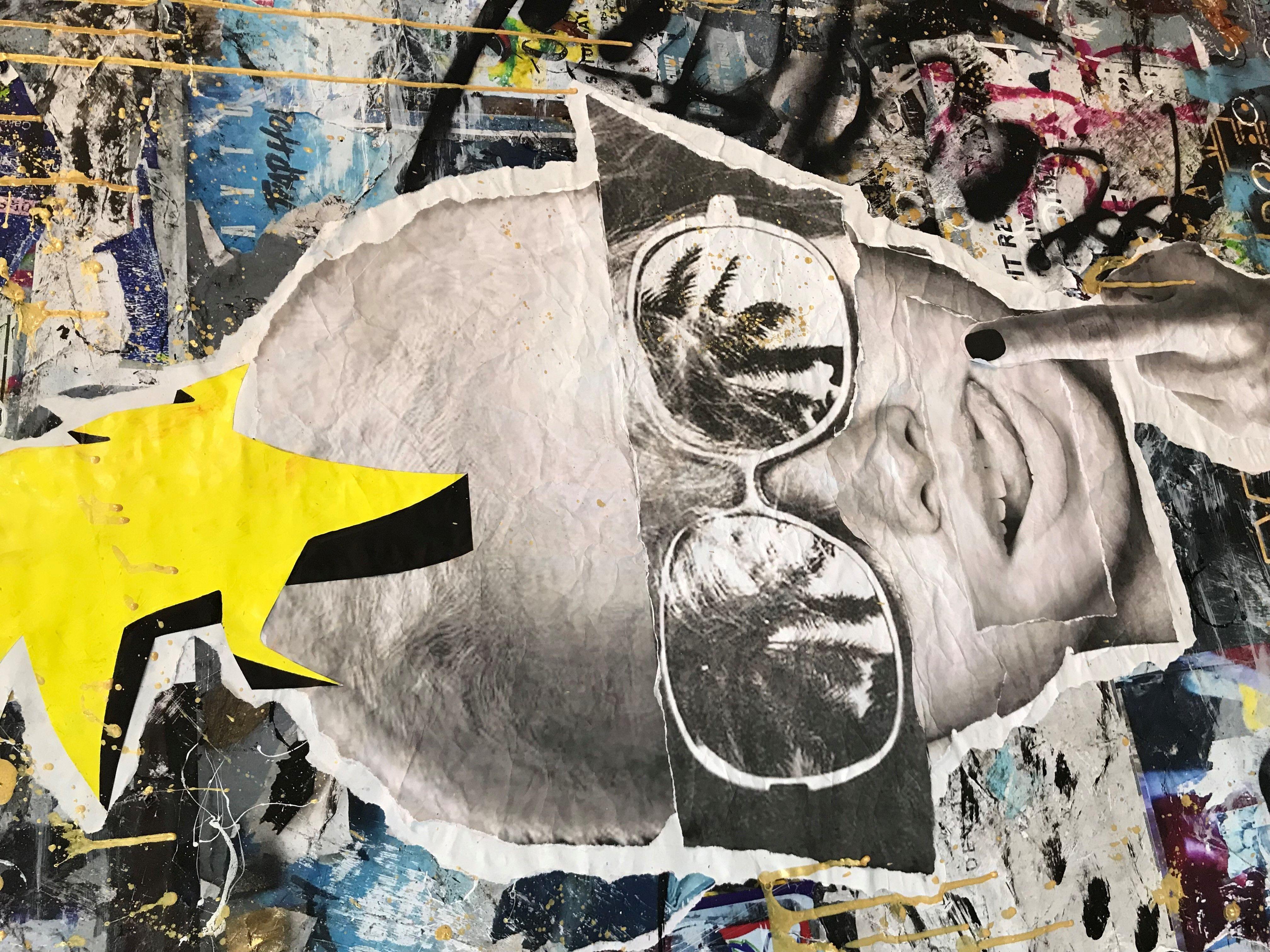 Background consists of torn street posters collected throughout Wynwood Miami and distressed photographed street poster areas. This piece is my take on the April 1973 Playboy cover. :: Mixed Media :: Pop-Art :: This piece comes with an official