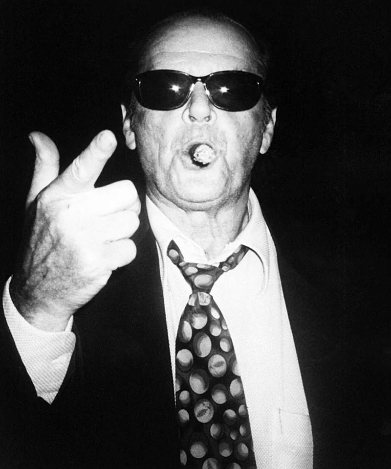 Greg Brennan Black and White Photograph - Jack Nicholson outside Stringfellows, London, 2001