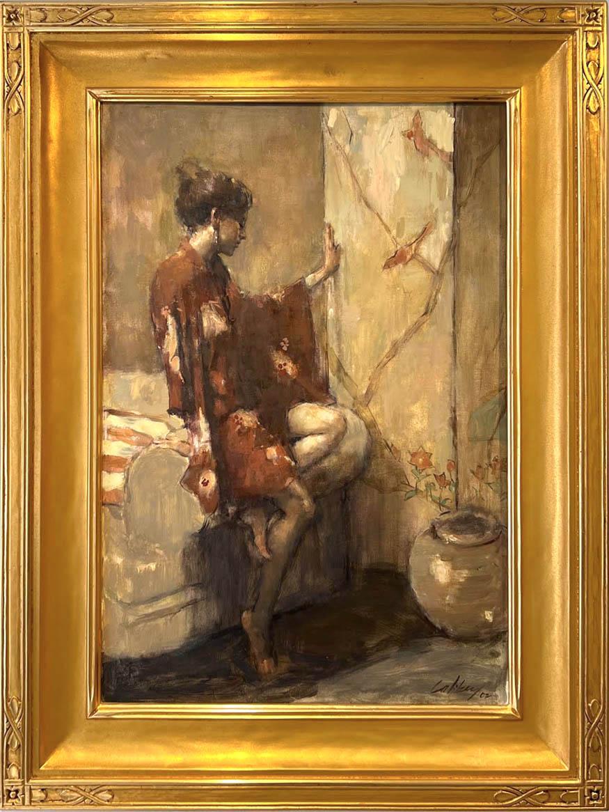 Seated Figure With Vase And Screen - Painting by Greg Calibey