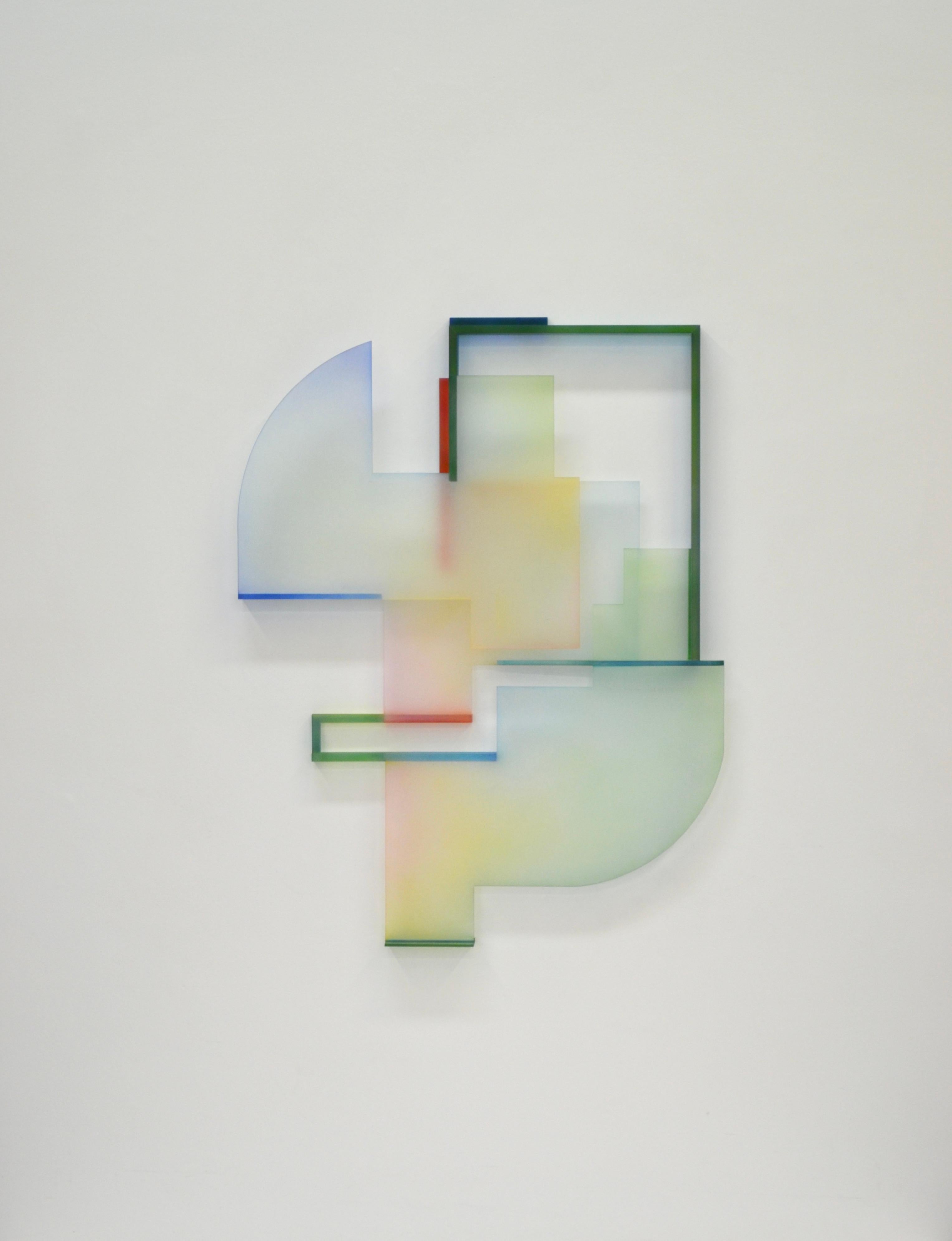 Abstract Sculpture di Greg Chann - "Hygge" 2024 acrilico e inchiostro 26 x 20 x 1,25 pollici.